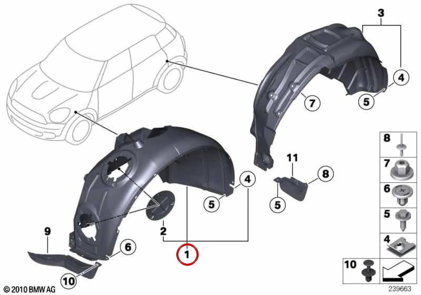BMW MINI R60 R61 Ön Sağ Çamurluk Davlumbaz Kaplaması 51719807832