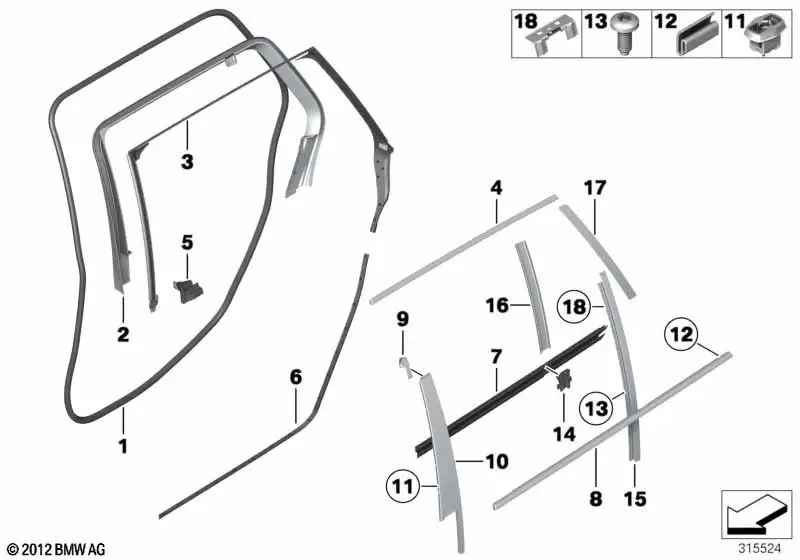 BMW 5 Serisi F11 Arka Sol Kapı Tavan Birleşim Contası 51767199783