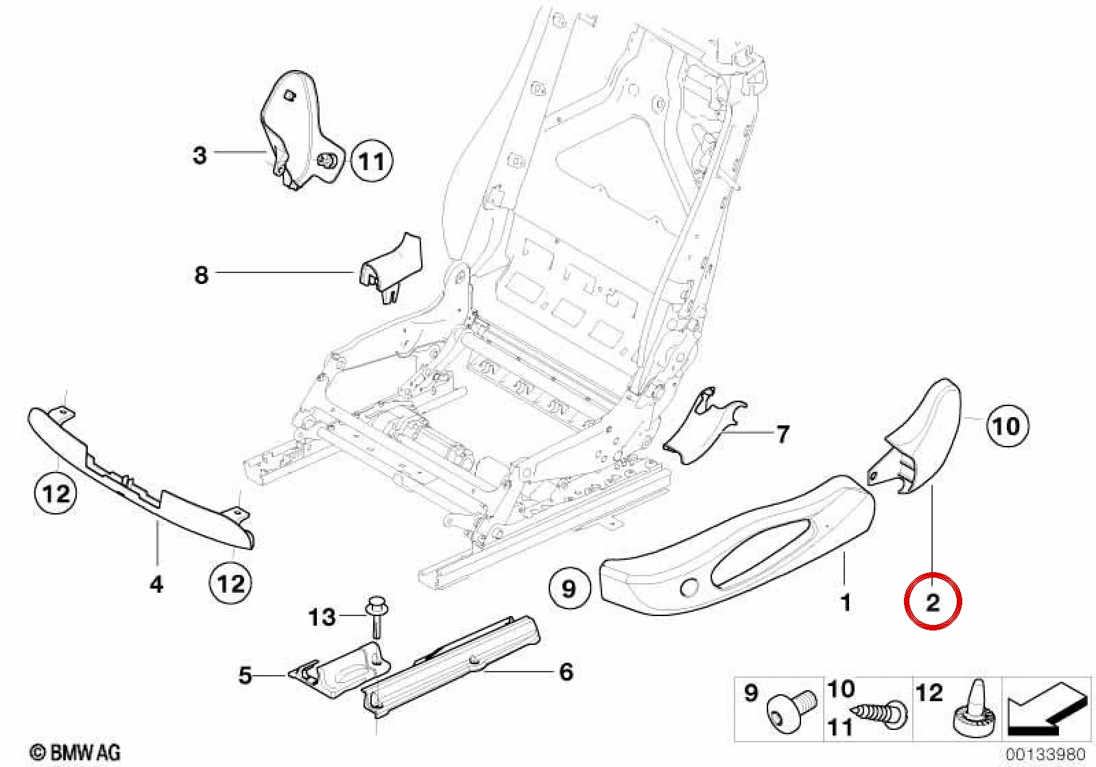 BMW 6 Serisi E64 Sol Koltuk Dış Trim Kapağı Bazalt Gri 52107065019