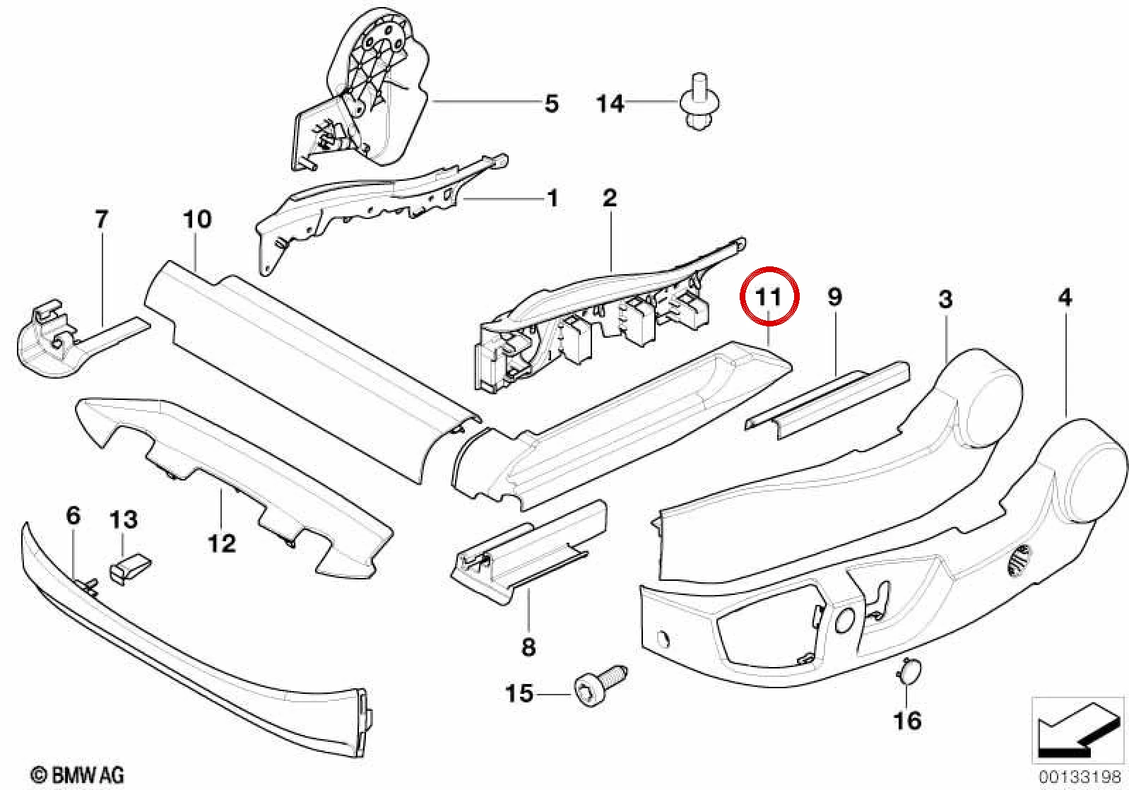 BMW 5 Serisi E60 E61 Sol Koltuk Üst Ray Dış Kapağı 52107154263