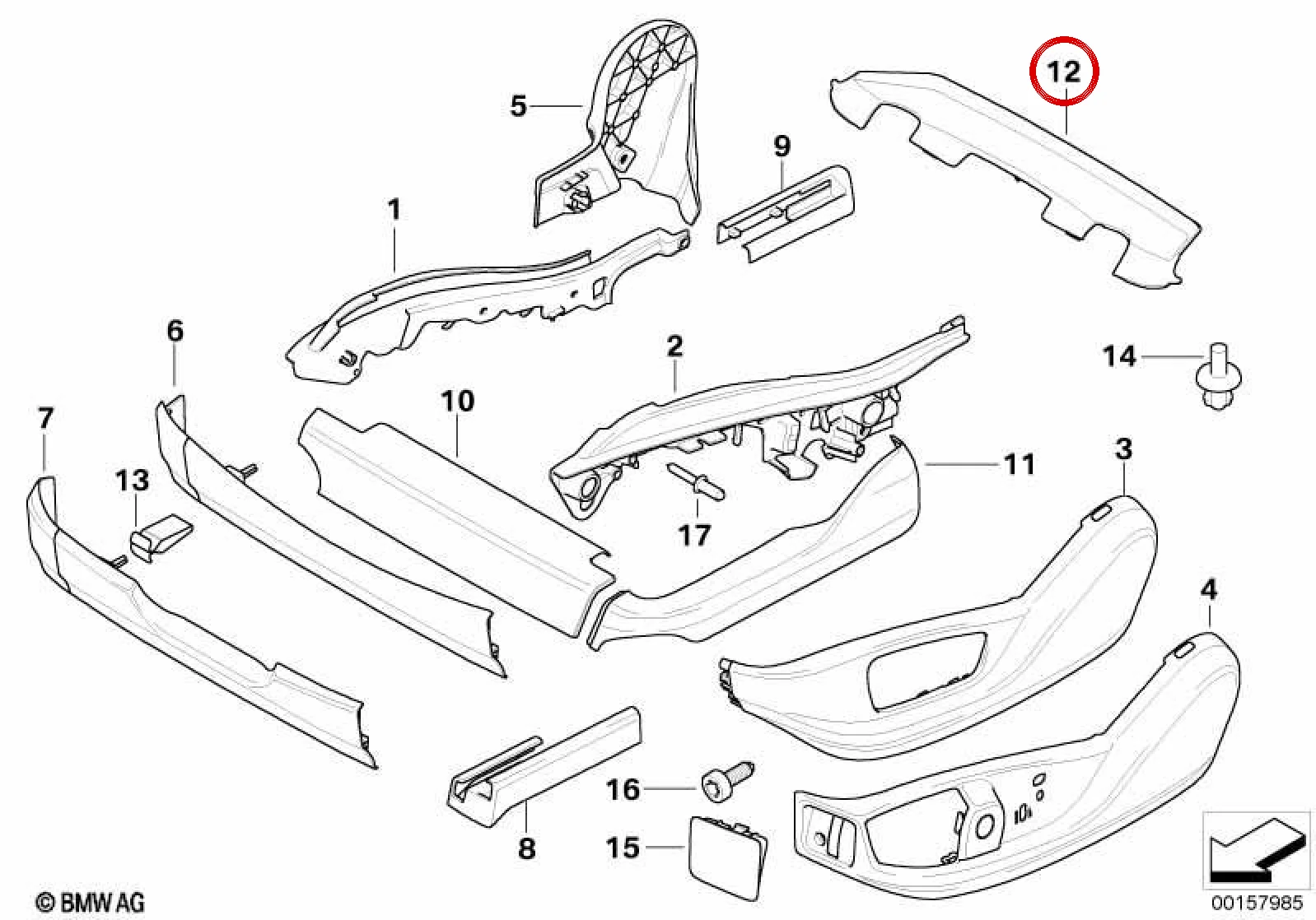 BMW E70 E71 E72 Koltuk Üst Trim Kapağı Siyah 52107170711