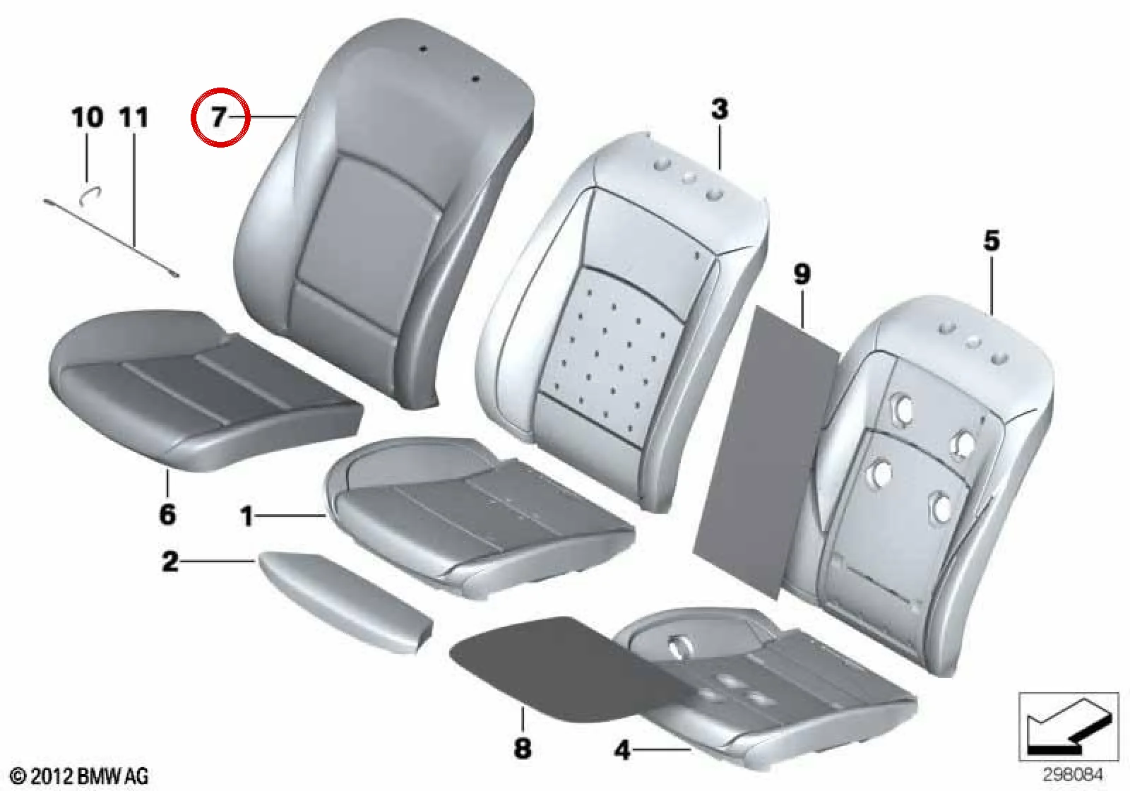 BMW 5 Serisi F07 F10 F11 Sol Antrasit Kumaş Sırtlık Kılıfı 52107350063