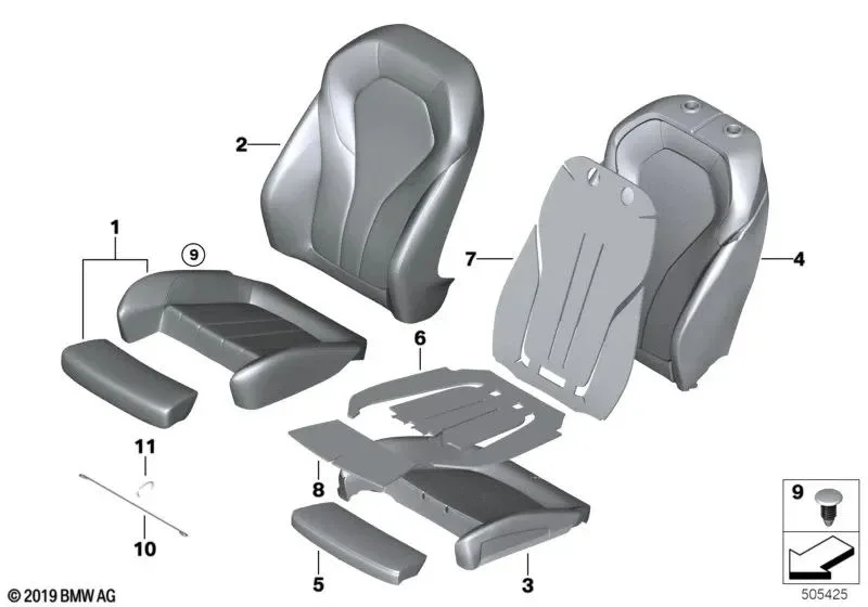 BMW 5 Serisi G30 G31 Spor Koltuk Kumaş Deri Minder Döşemesi 52107453779