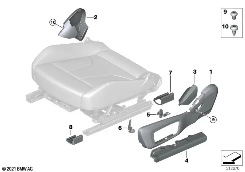 BMW G22 G23 G42 Sol İç Koltuk Yan Trim Kaplaması 52109853861