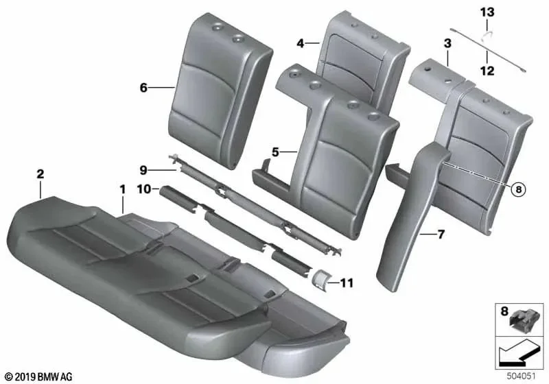 BMW 5 Serisi F10 Arka Koltuk Sağ Kumaş Yan Parça Antrasit 52207248150