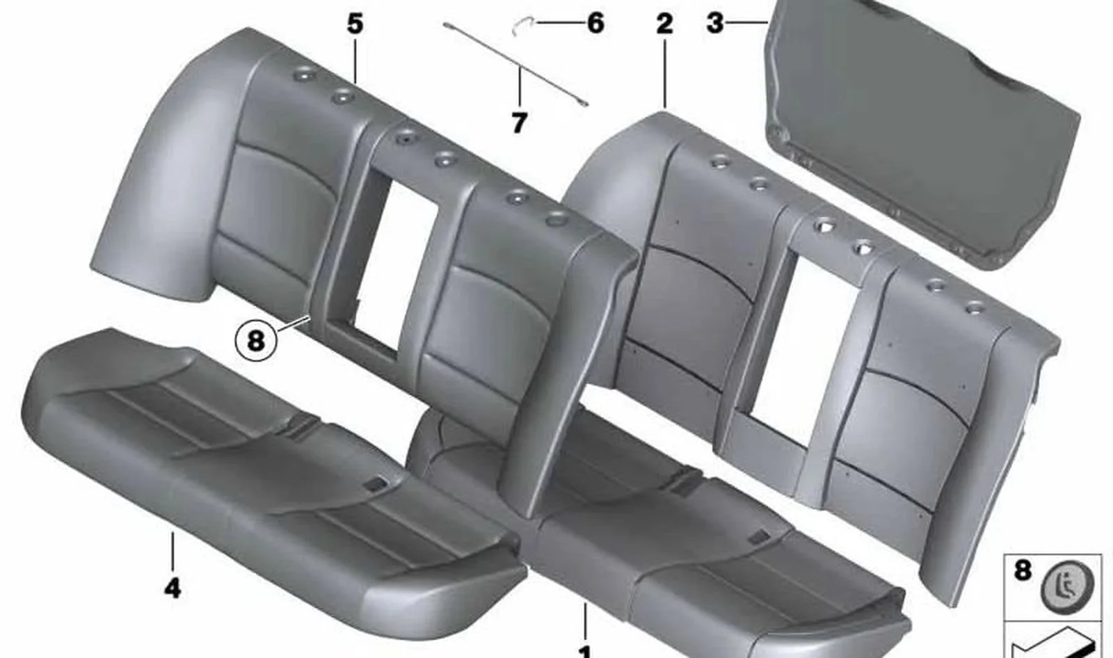 BMW 5 Serisi F10 F11 Arka Koltuk Oturak Kılıfı Siyah Deri 52207254241