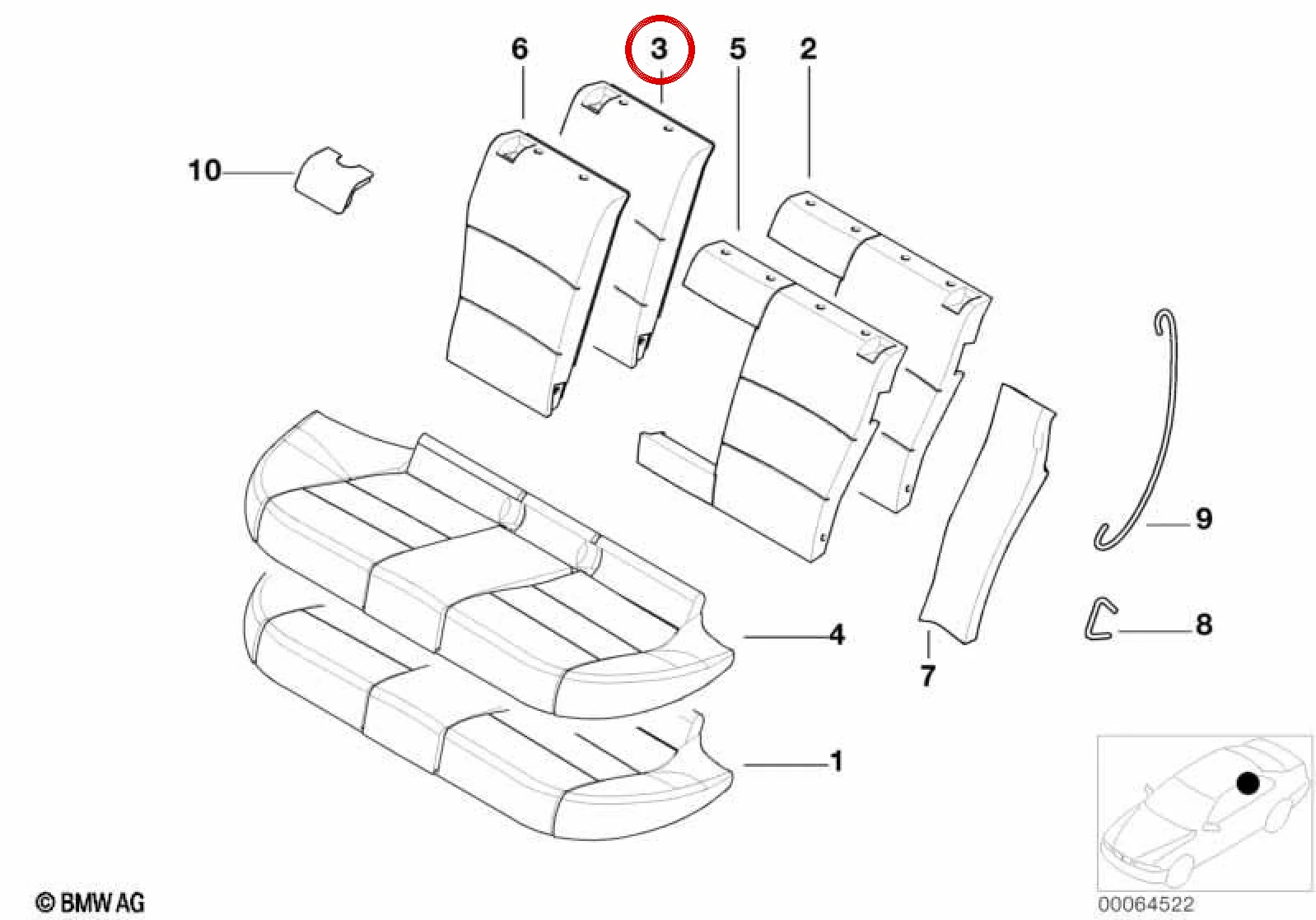BMW 3 Serisi E46 Sağ Sırtlık Süngeri 52208214970