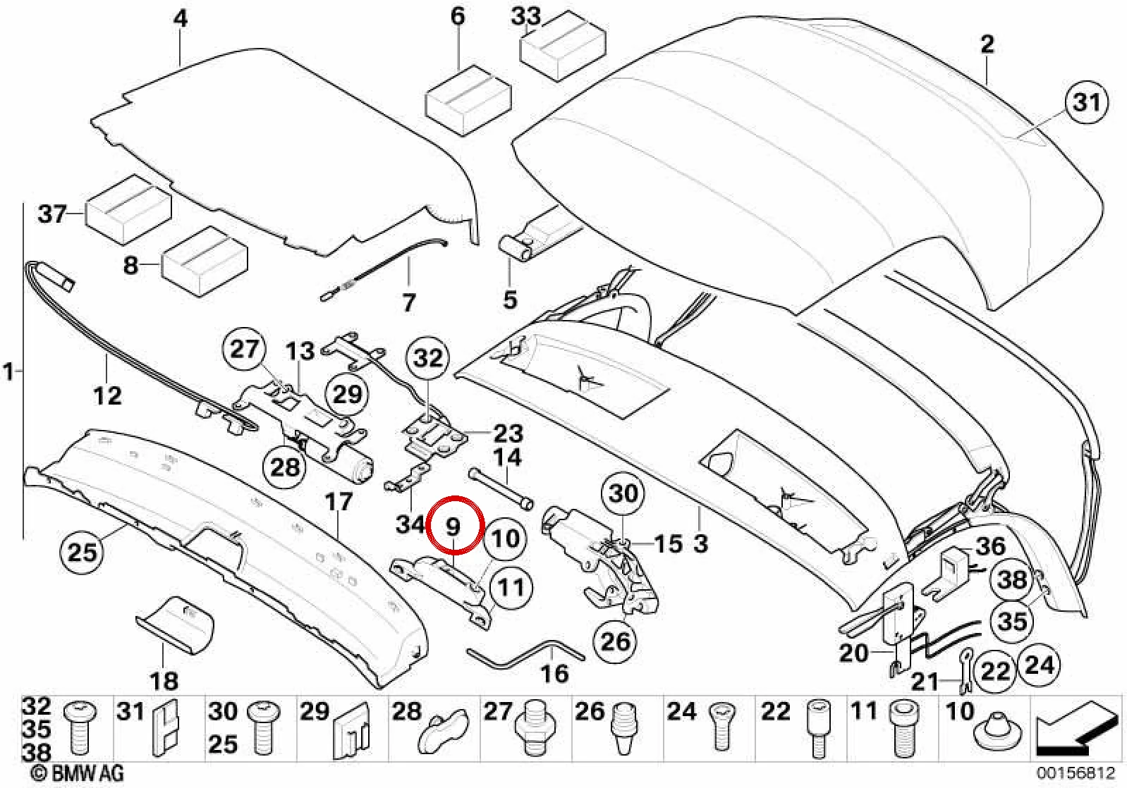 BMW Z4 E85 Sağ Katlanır Tavan Taban Plakası 54317016886
