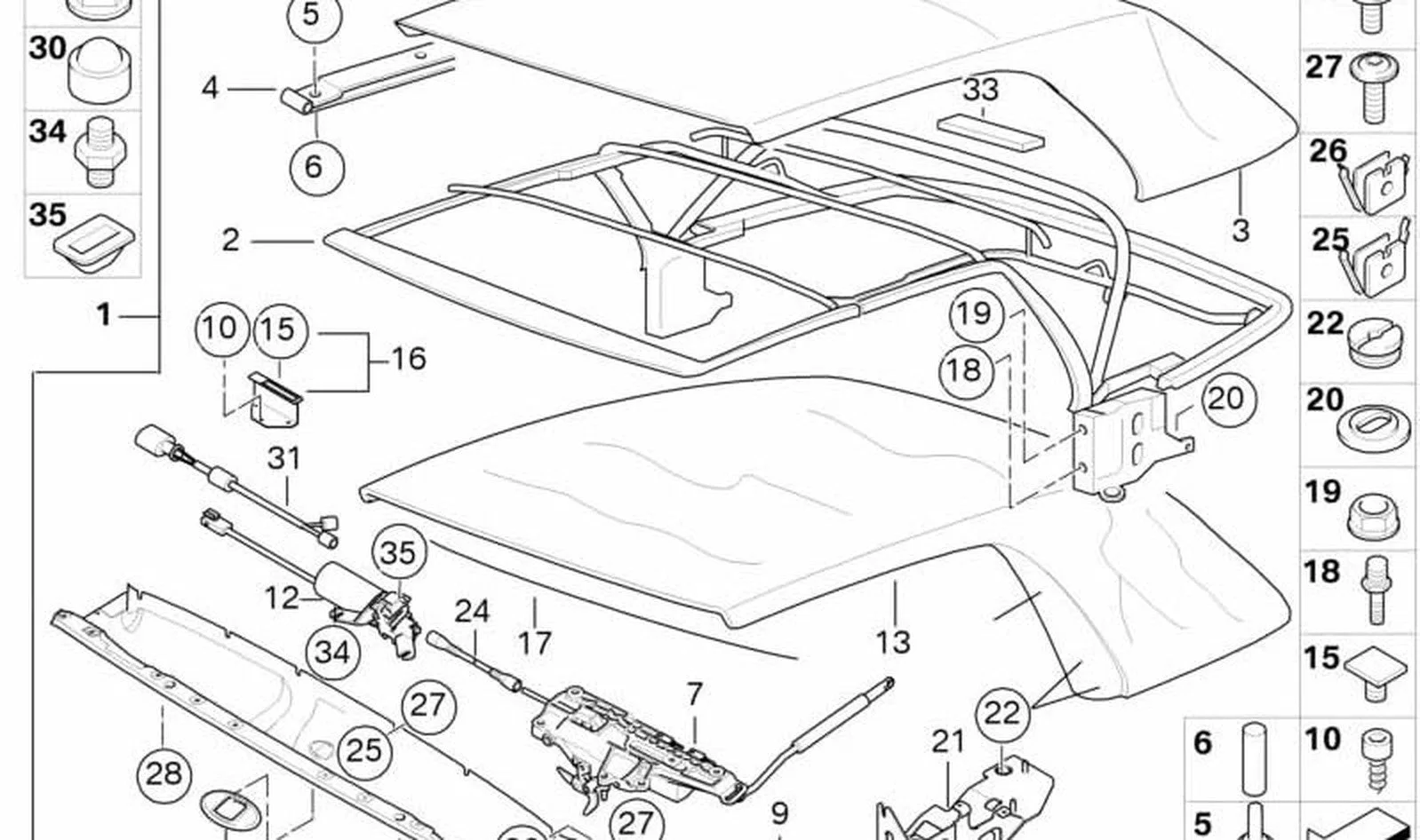 BMW 3 Serisi E46 Katlanır Tavan Kılavuz Pimi 54317043547