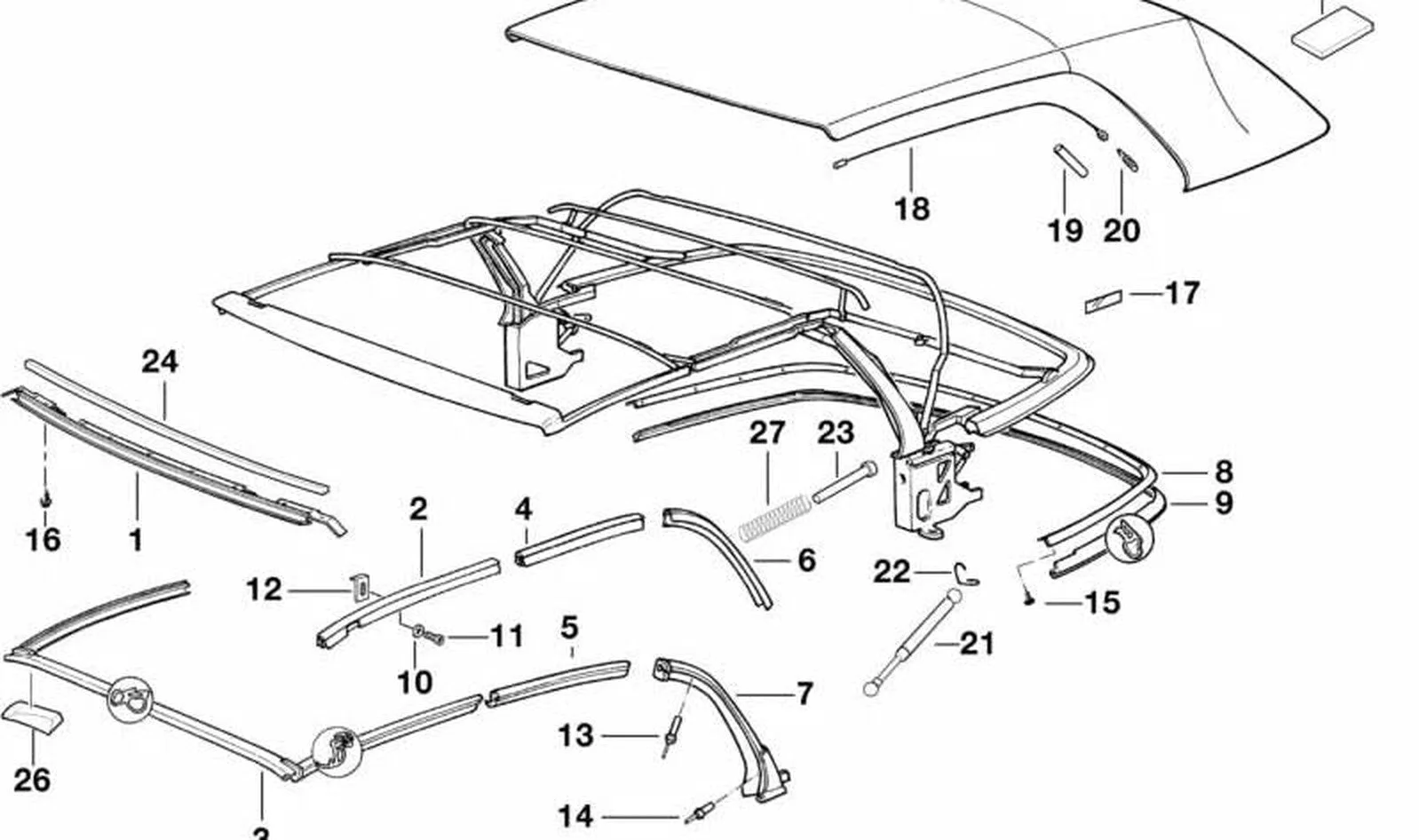 BMW 3 Serisi E36 Tavan Mekanizması Ara Parçası 54318169867