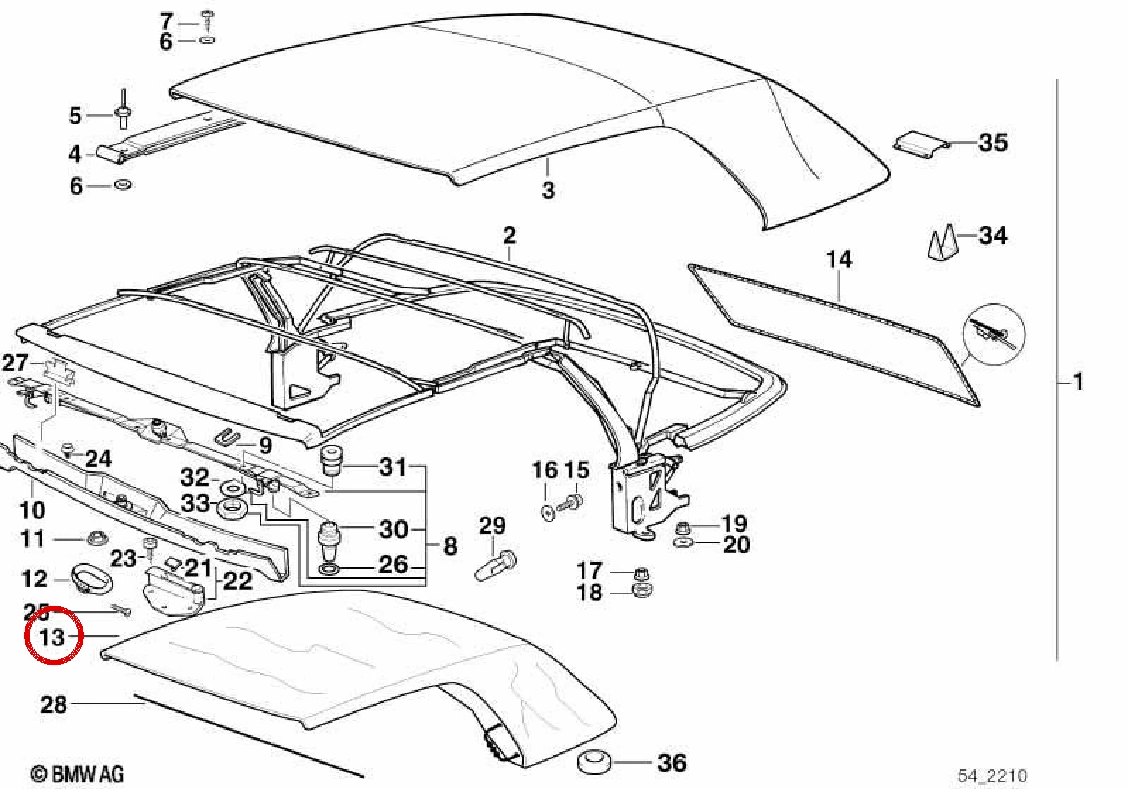 BMW 3 Serisi E36 Antrasit Katlanır Tavan İç Döşemesi 54318203867