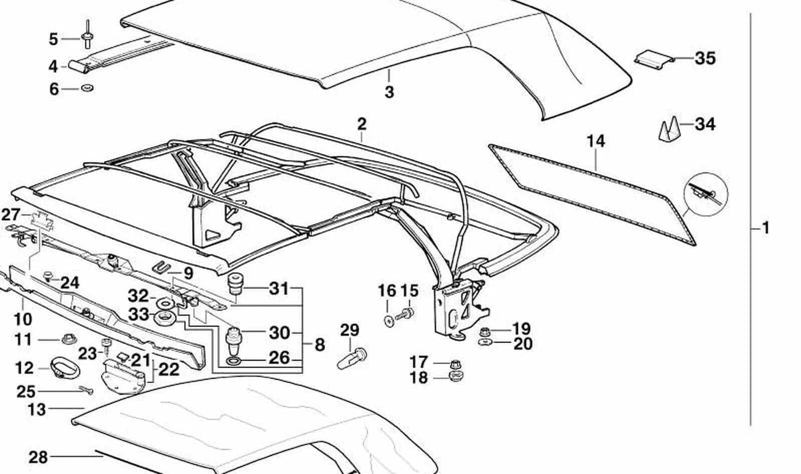 BMW 3 Serisi E36 Koyu Yeşil Kumaş Katlanır Tavan Örtüsü 54318215968