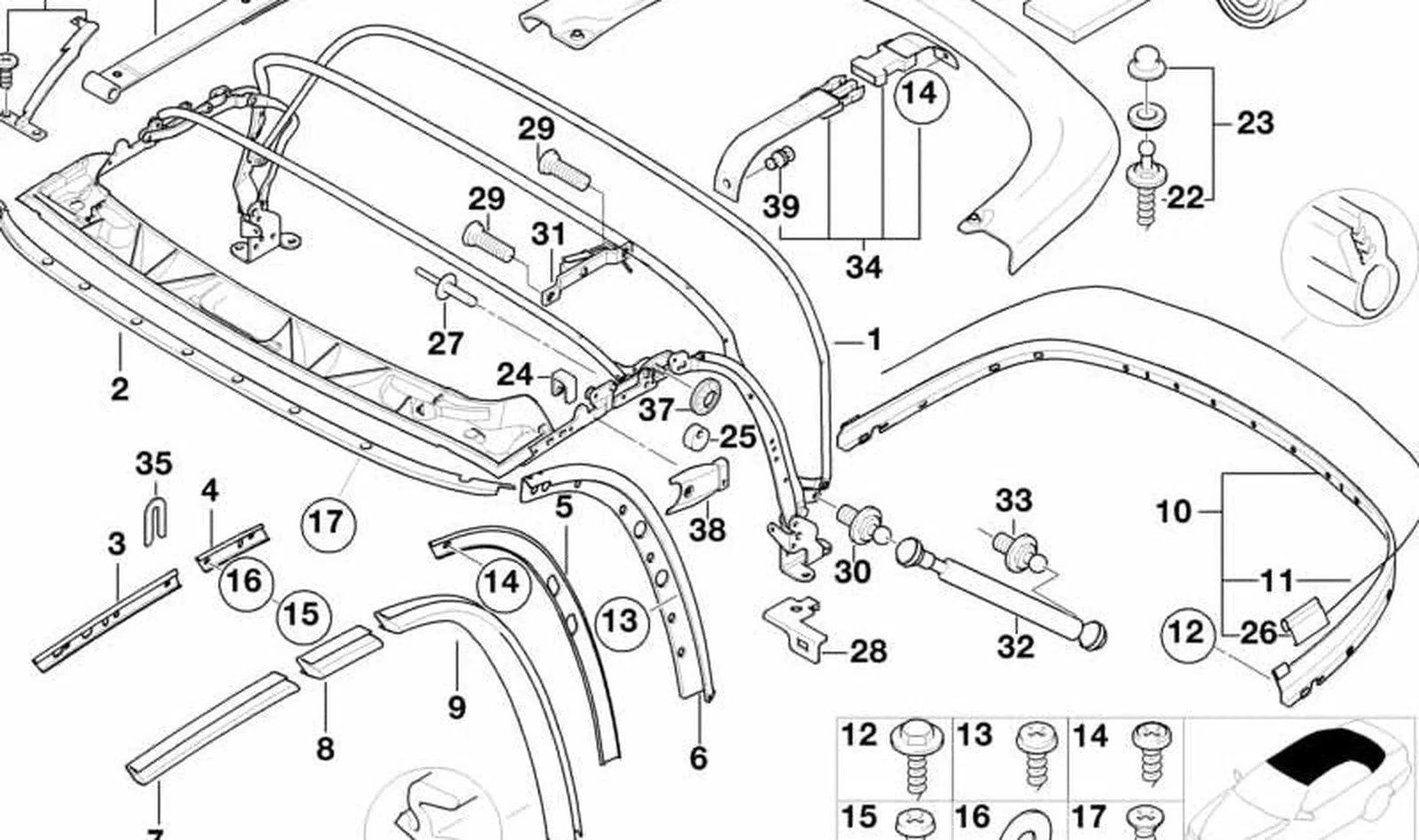 BMW 3 Serisi E36 Katlanır Tavan Orta Sağ Kılavuzu 54318397654