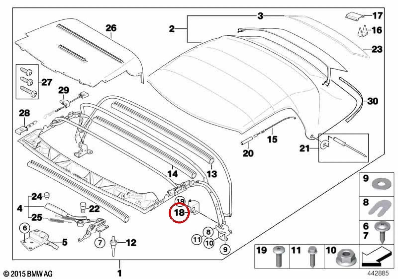 BMW 3 Serisi E36 Sağ Tente Örtüsü Tutucusu 54318407184