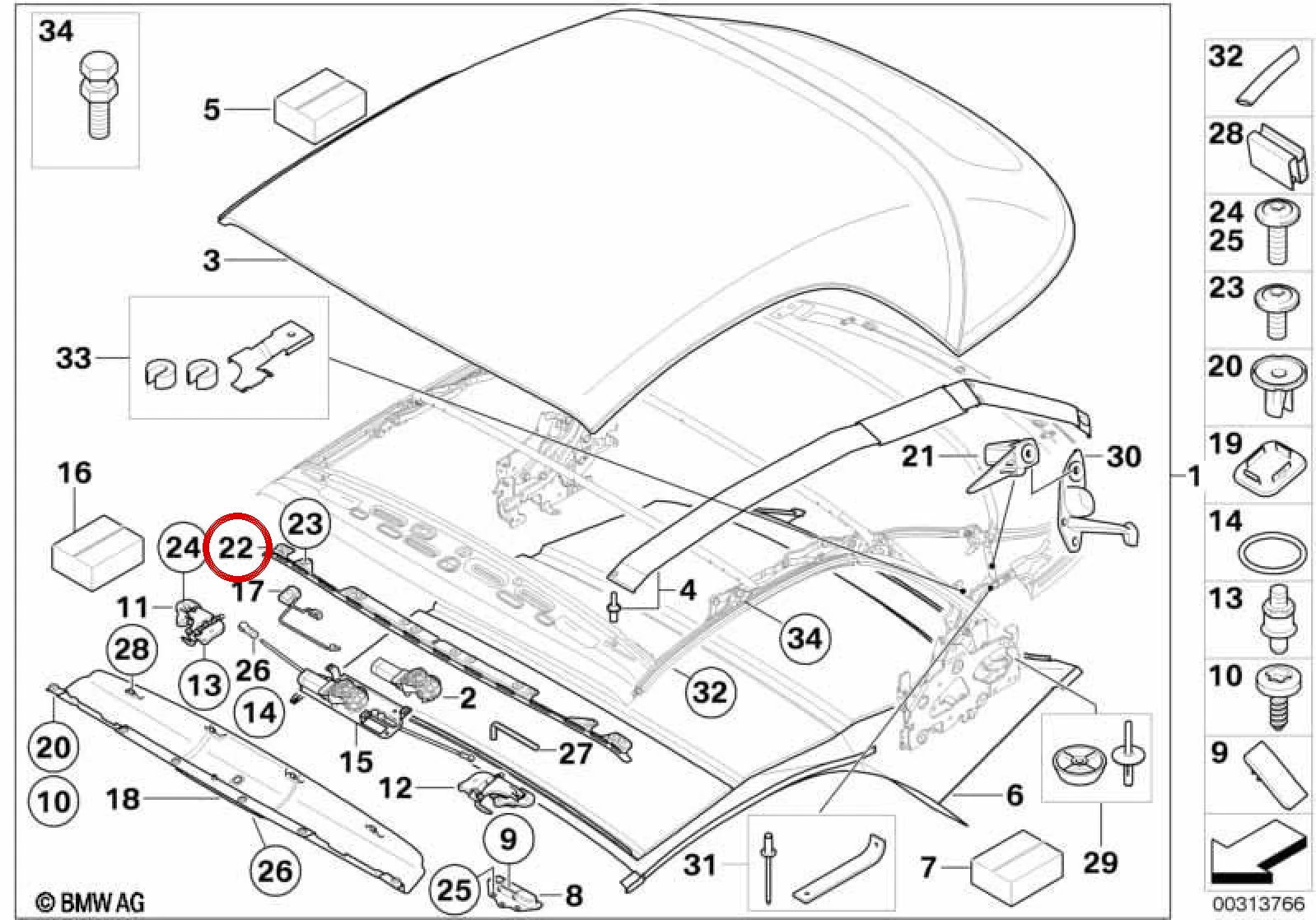 BMW 1 Serisi E88 Kabriyo Tavan Sabitleme Kılavuzu 54347190752