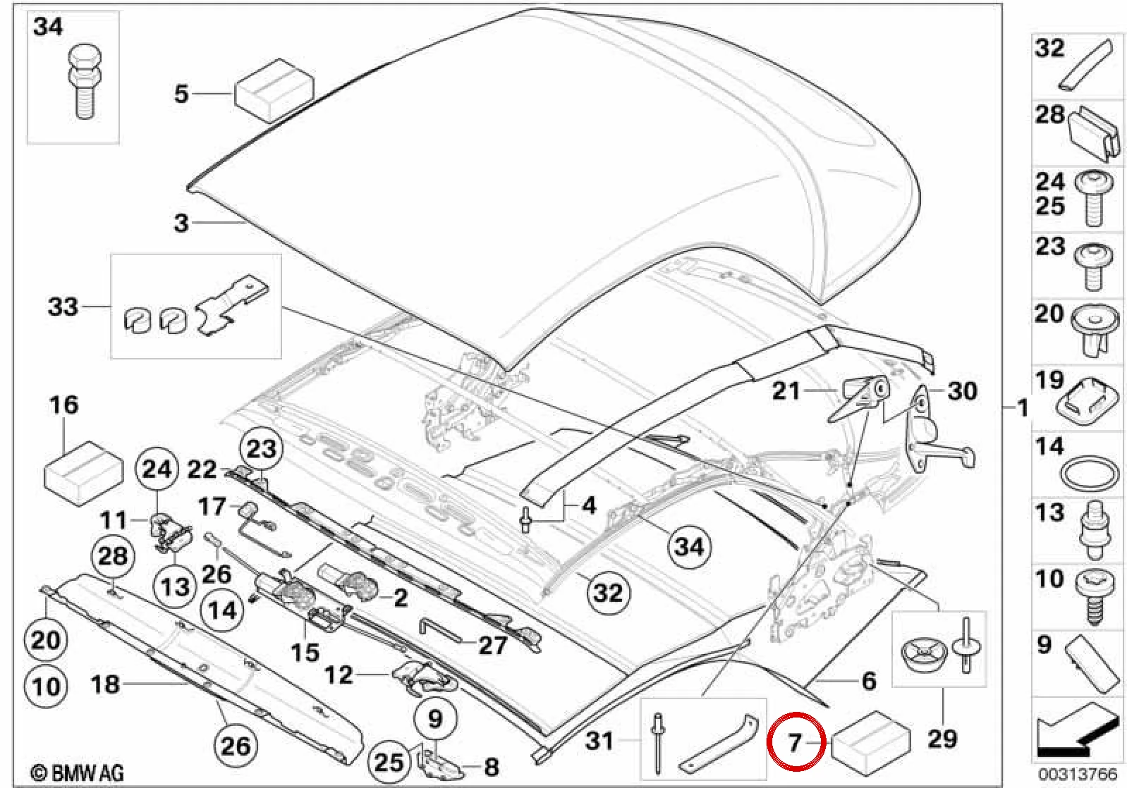 BMW 1 Serisi E88 Tavan Döşemesi Bağlantı Seti 54347190762