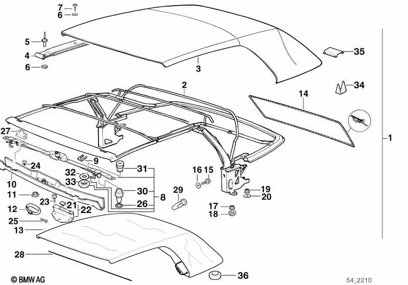 BMW 3 Serisi E36 Katlanır Tavan Genleşmeli Perçin 54348118944