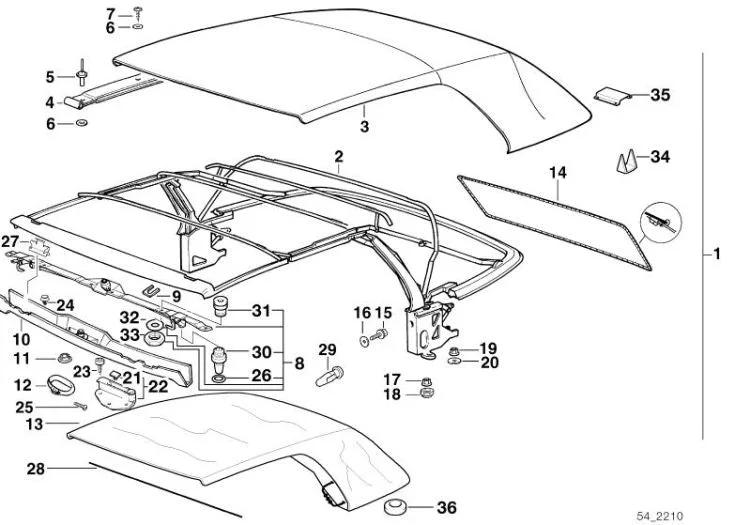 BMW 3 Serisi E36 Katlanır Tavan Genleşmeli Perçin 54348118944