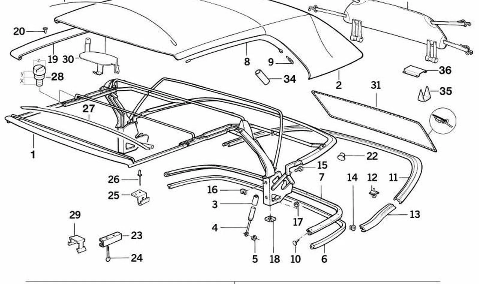 BMW 3 Serisi E30 Siyah Kumaş Katlanır Tavan Brandası 54348134876