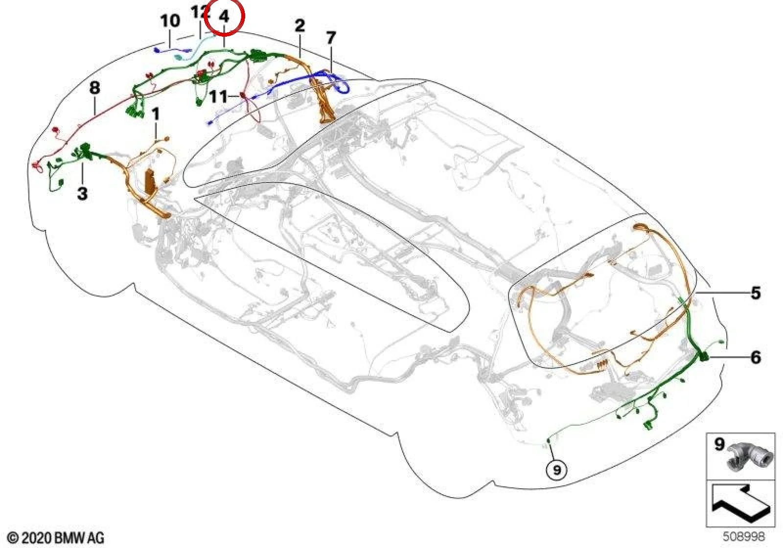 BMW 1 Serisi E81 E87 Ön Sağ Gövde Tamir Kablosu 61119133636