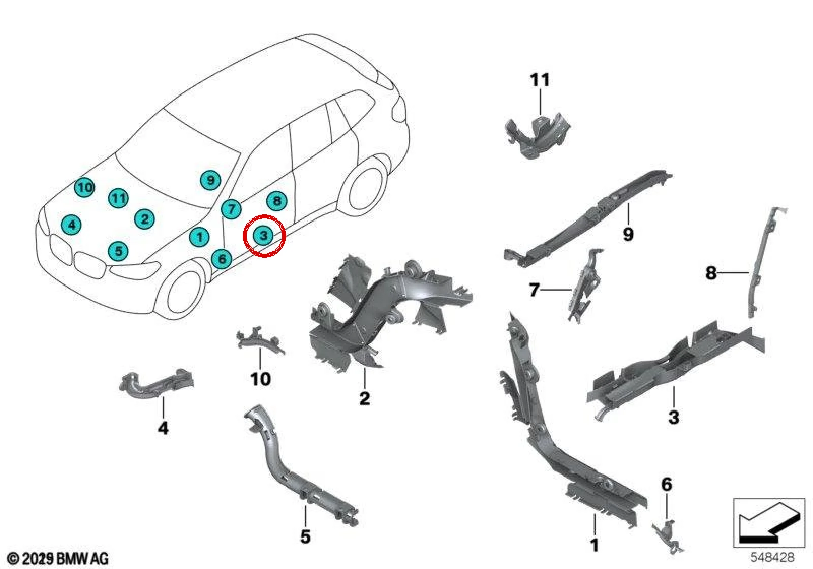 BMW F97 F98 G01 G02 Sol Şasi Kolu Kablo Kanalı 61136802106