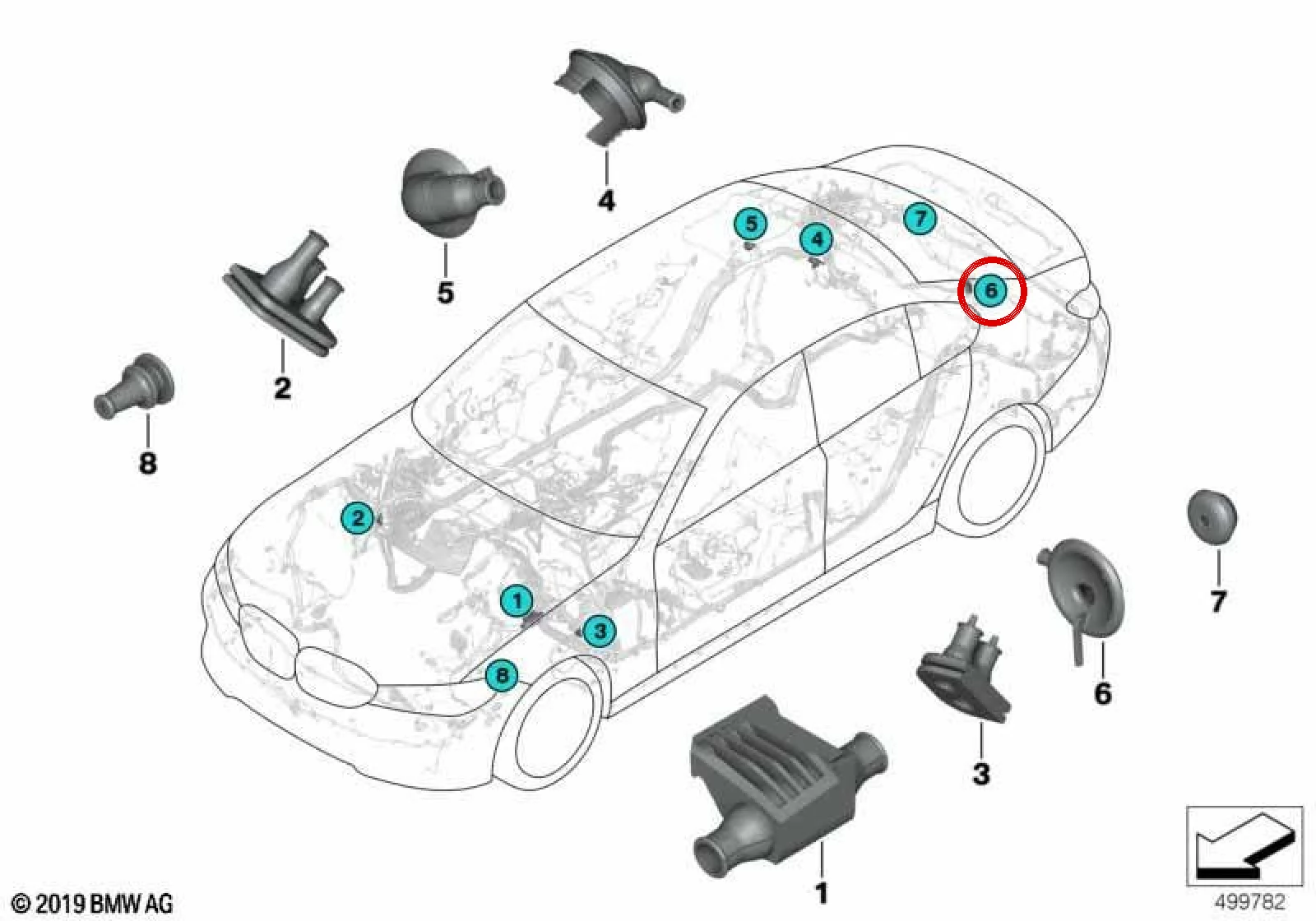 BMW 3 Serisi G20 G21 Ön Çamurluk Kablo Geçiş Lastiği 61136829047