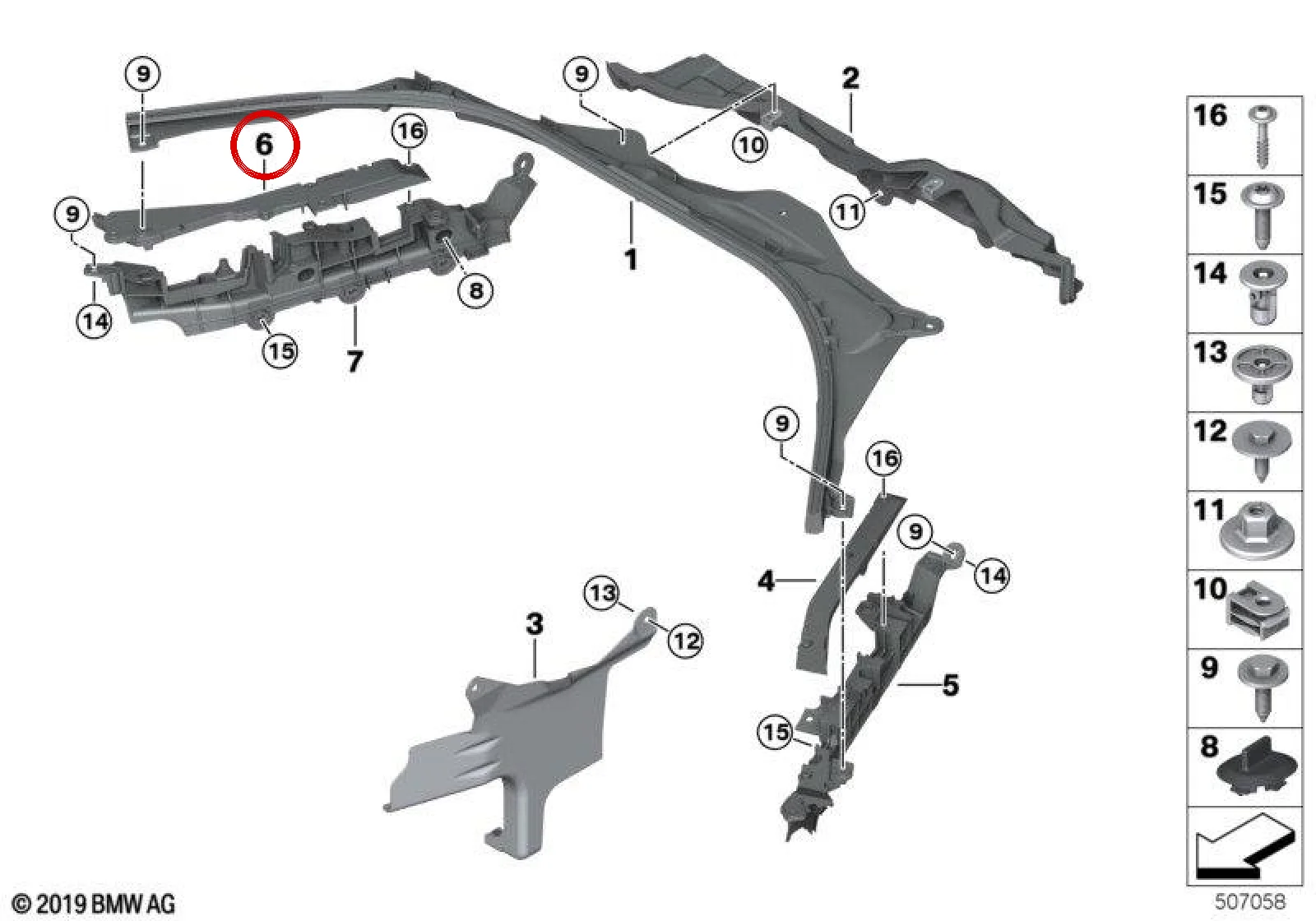 BMW G20 G21 G22 G23… Sağ Ön Bölme Üst Tutucusu 61136991227