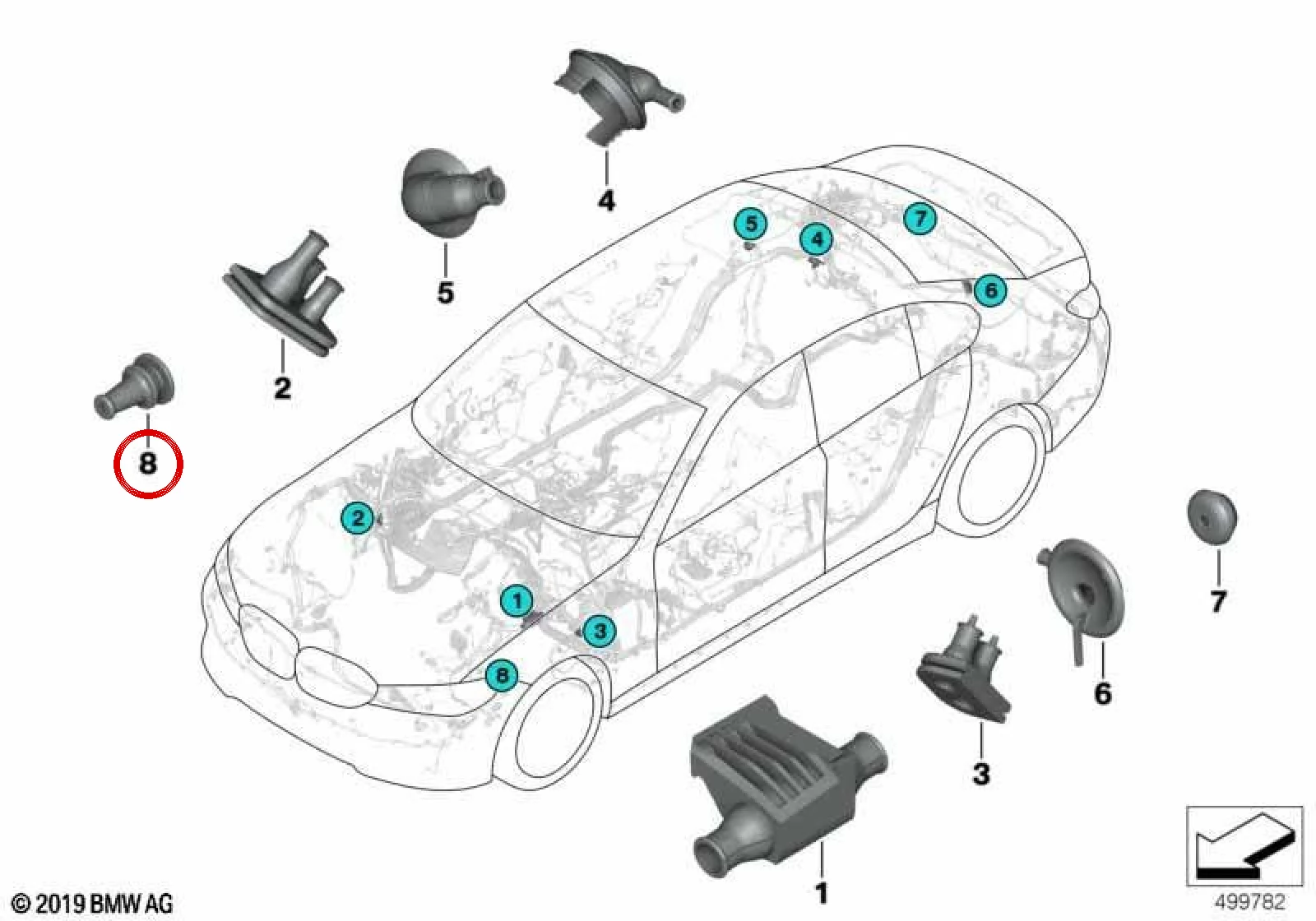 BMW 3 Serisi G20 G21 Yakıt Seviye Sensörü Kablo Geçiş Manşonu 61139236491