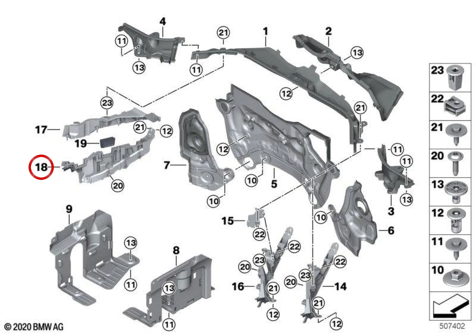 BMW G05 G06 G07 Motor Bölmesi Sağ Alt Kapağı 61139866392