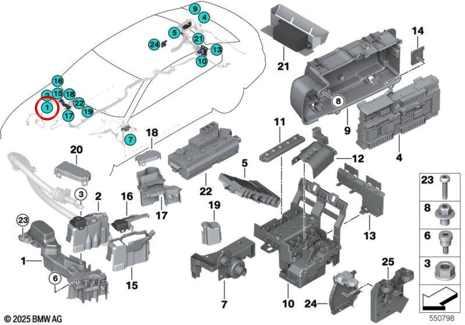BMW G11 G12 G14 G15 Harici Takviye B+ Bağlantı Noktası 61146804732