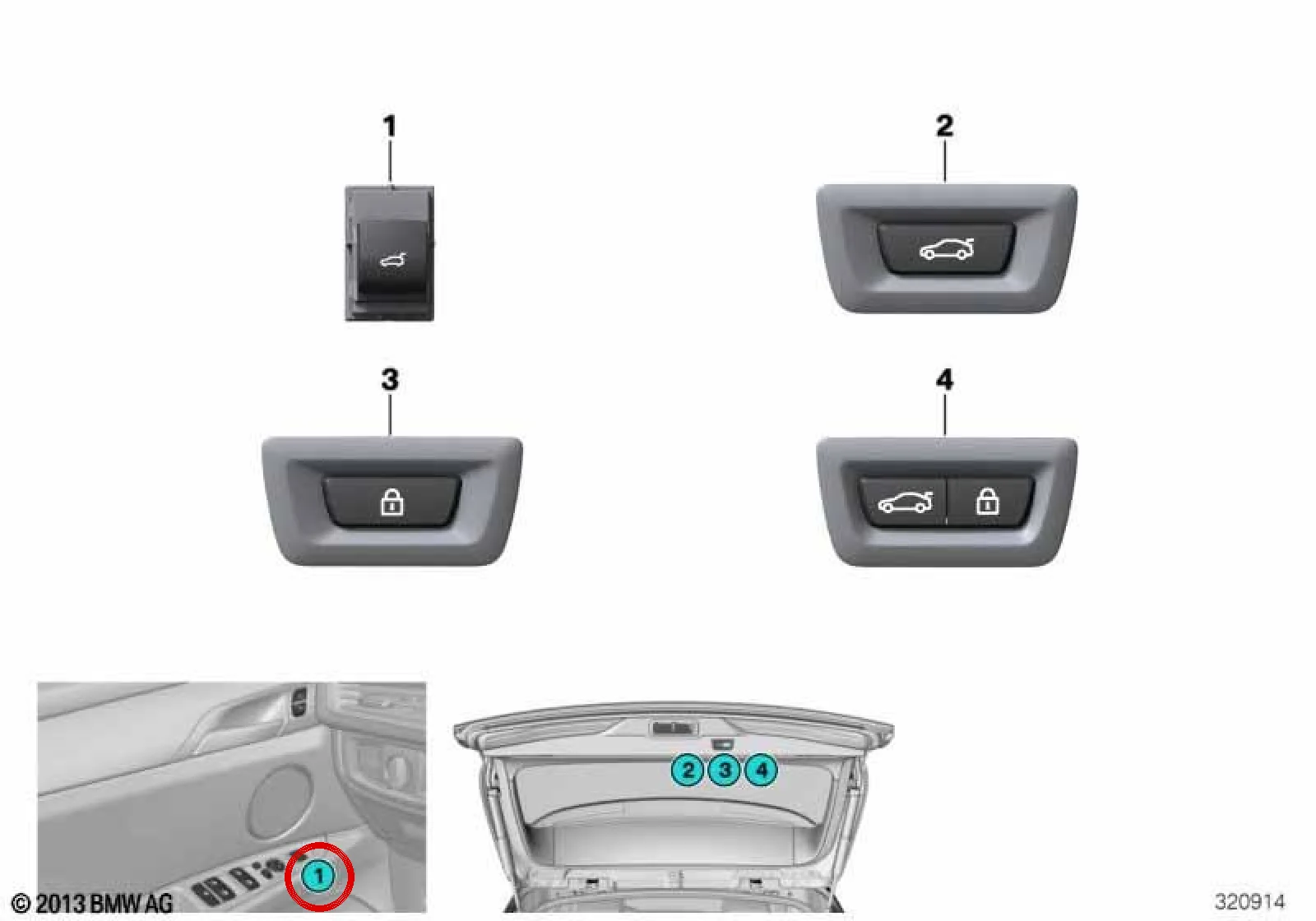 BMW F39 F45 F46 F48 Bagaj Kapağı Açma Düğmesi 61319299447