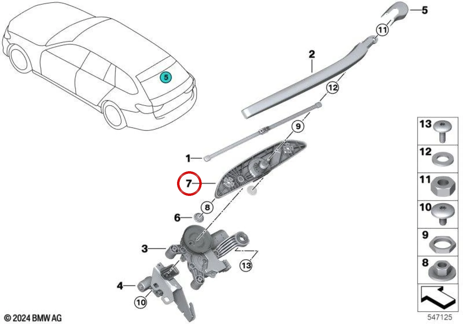 BMW 5 Serisi G31 Silecek Mili Yatağı 61627390419