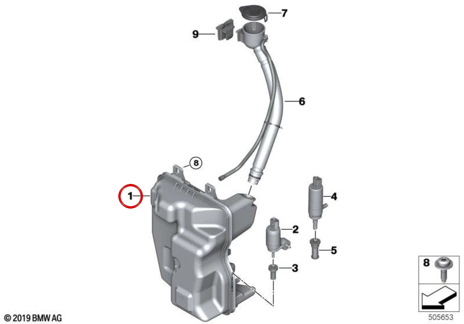 BMW F39 F46 F48 F60 Cam Yıkama Sıvısı Deposu 61667403904