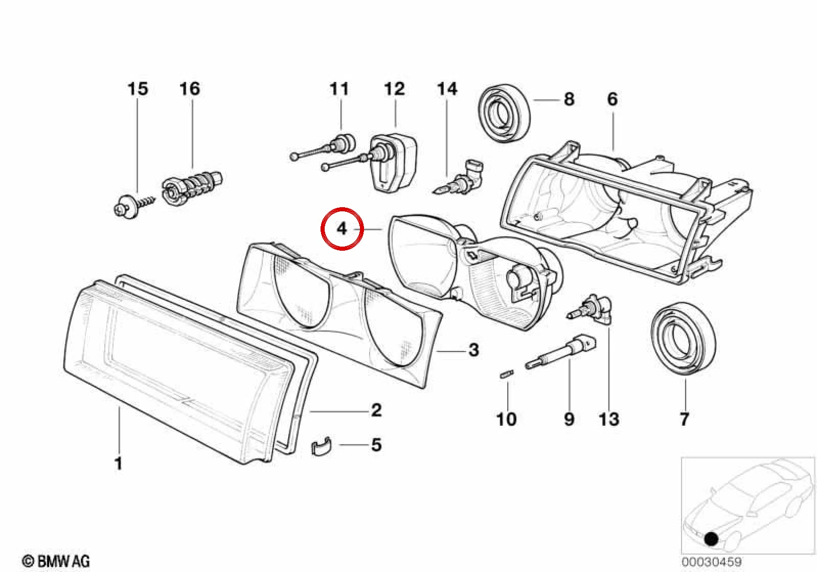 BMW 3 Serisi E36 Sağ Far Reflektörü 63128361096