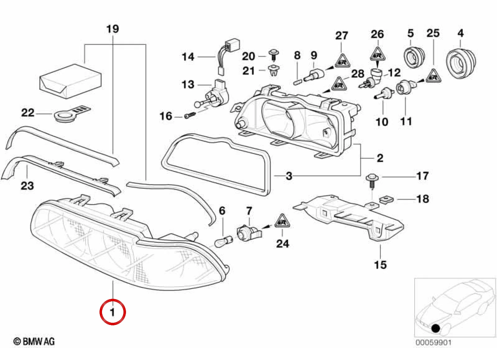 BMW 5 Serisi E39 Sol Far Kapak Camı 63128361555