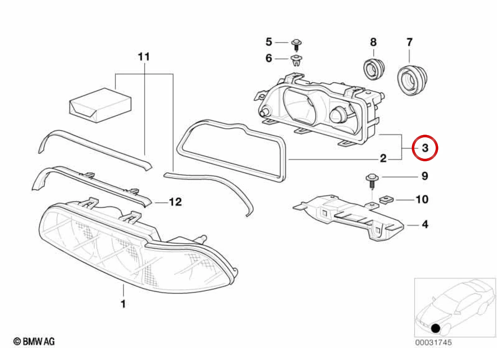 BMW 5 Serisi E39 Optik Bloklu Sağ Far Gövdesi 63128378002
