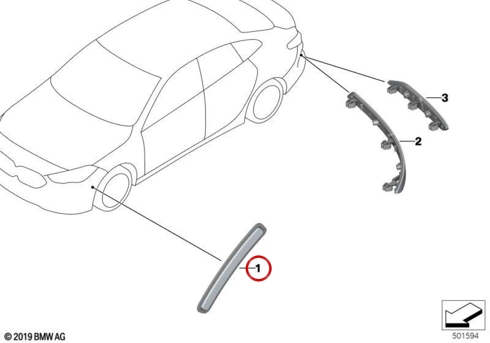 BMW 2 Serisi F44 Sağ Yan Reflektör 63147474560