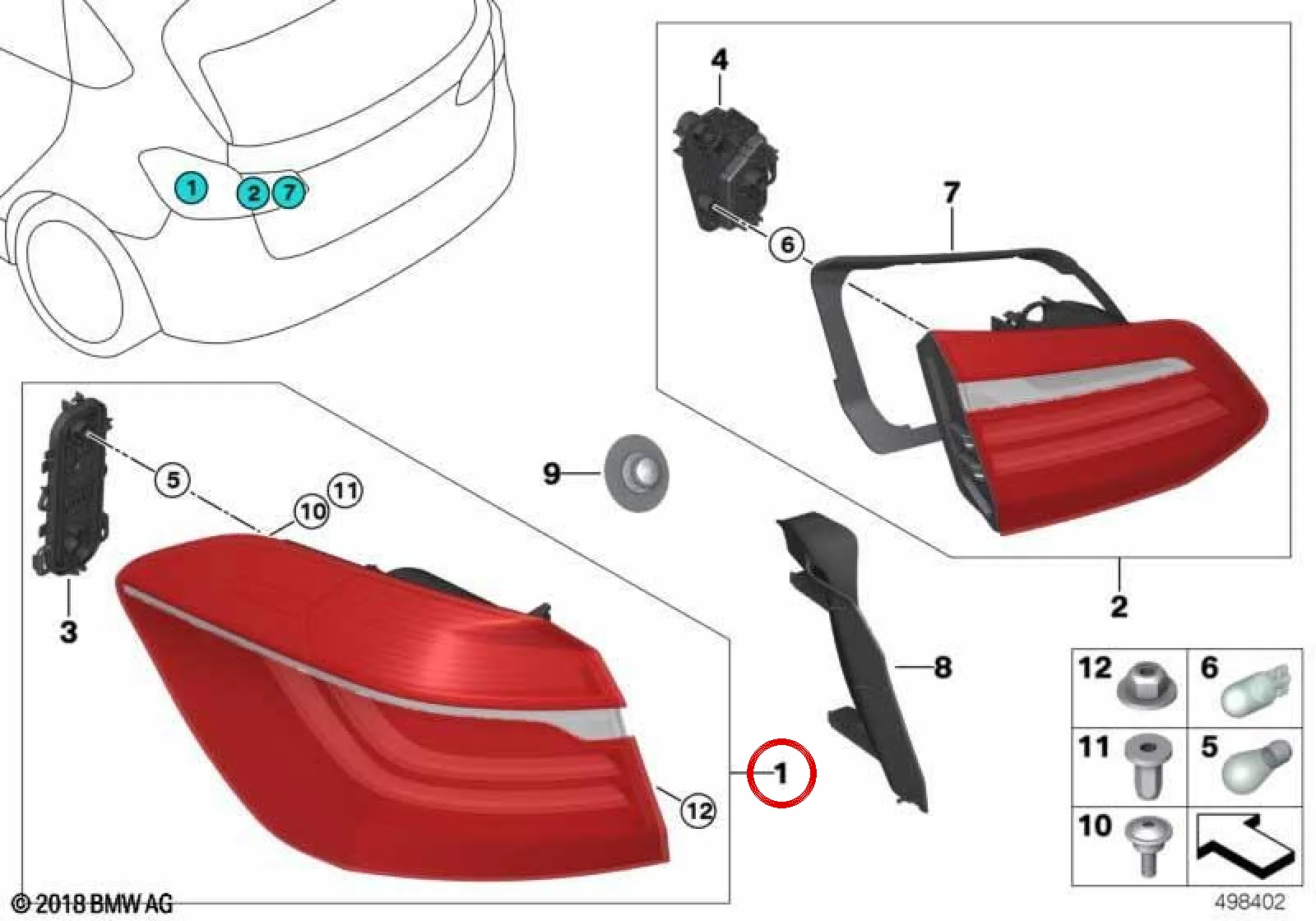 BMW 2 Serisi F45 Arka Sol Çamurluk Stop Lambası 63217311029