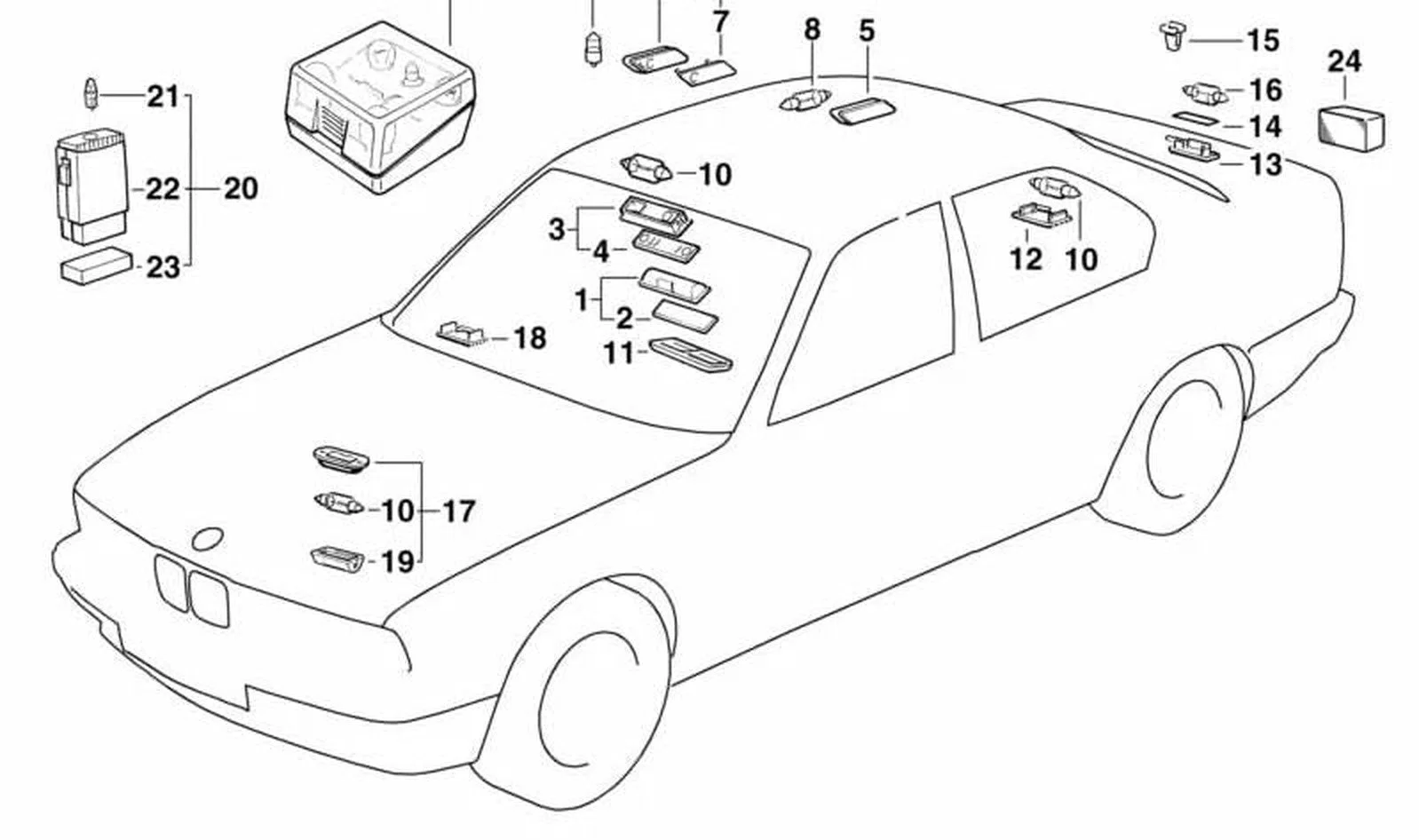 BMW E32 E34 Arka Sol Lamba Camı 63311374497