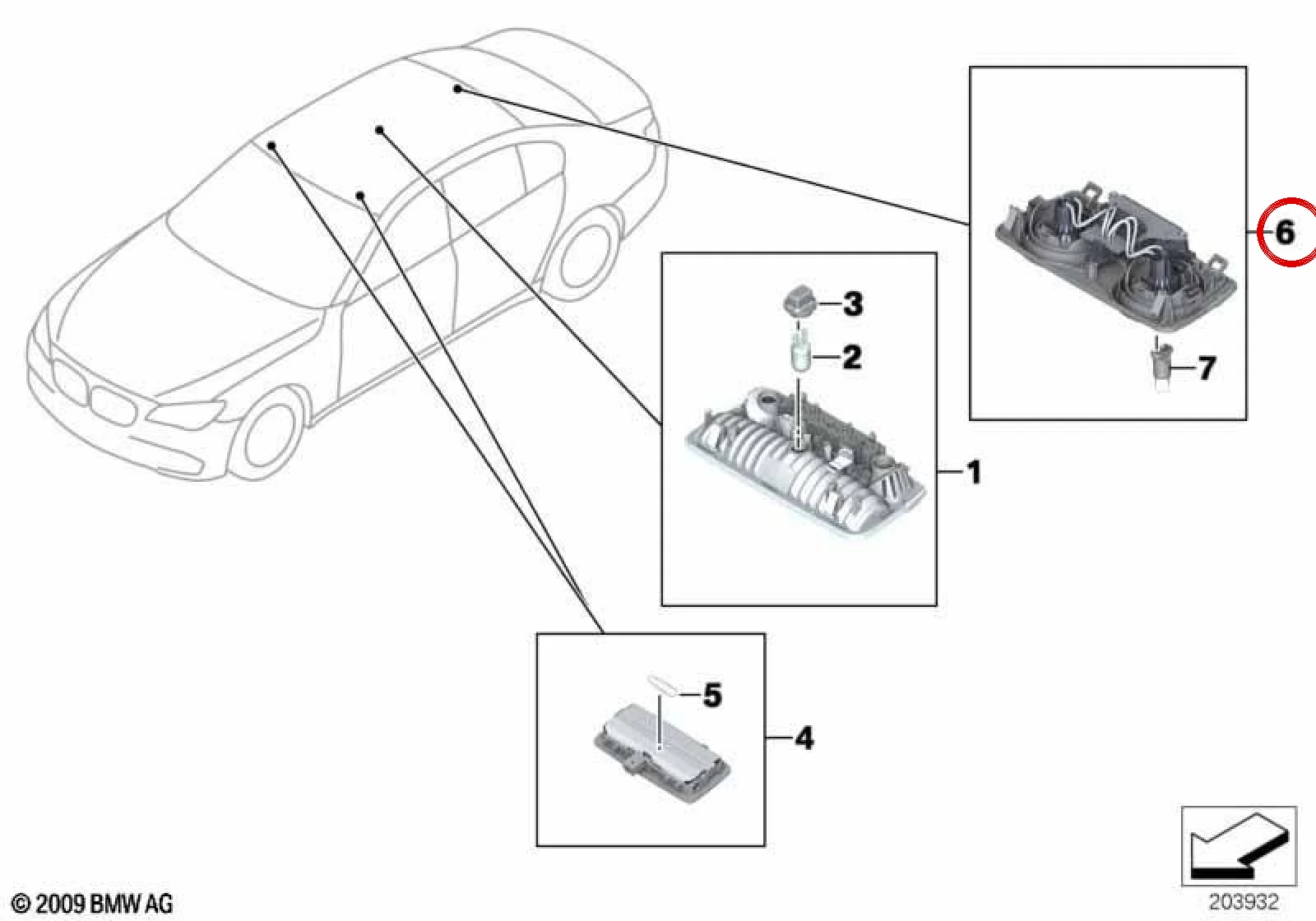 BMW F01 F02 F07 F10… Oyster Ayarlanabilir Tavan Lambası 63319321578