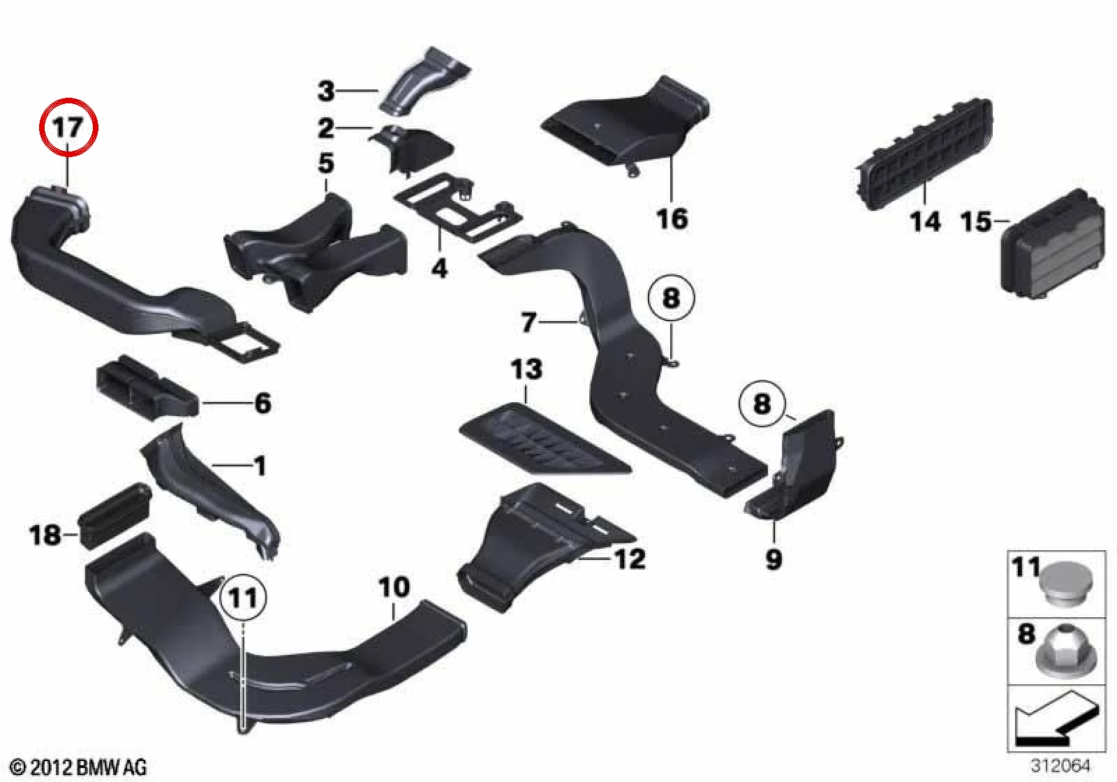 BMW F01 F02 F04 F10… Sol Soğuk Hava Kanalı 64229112137