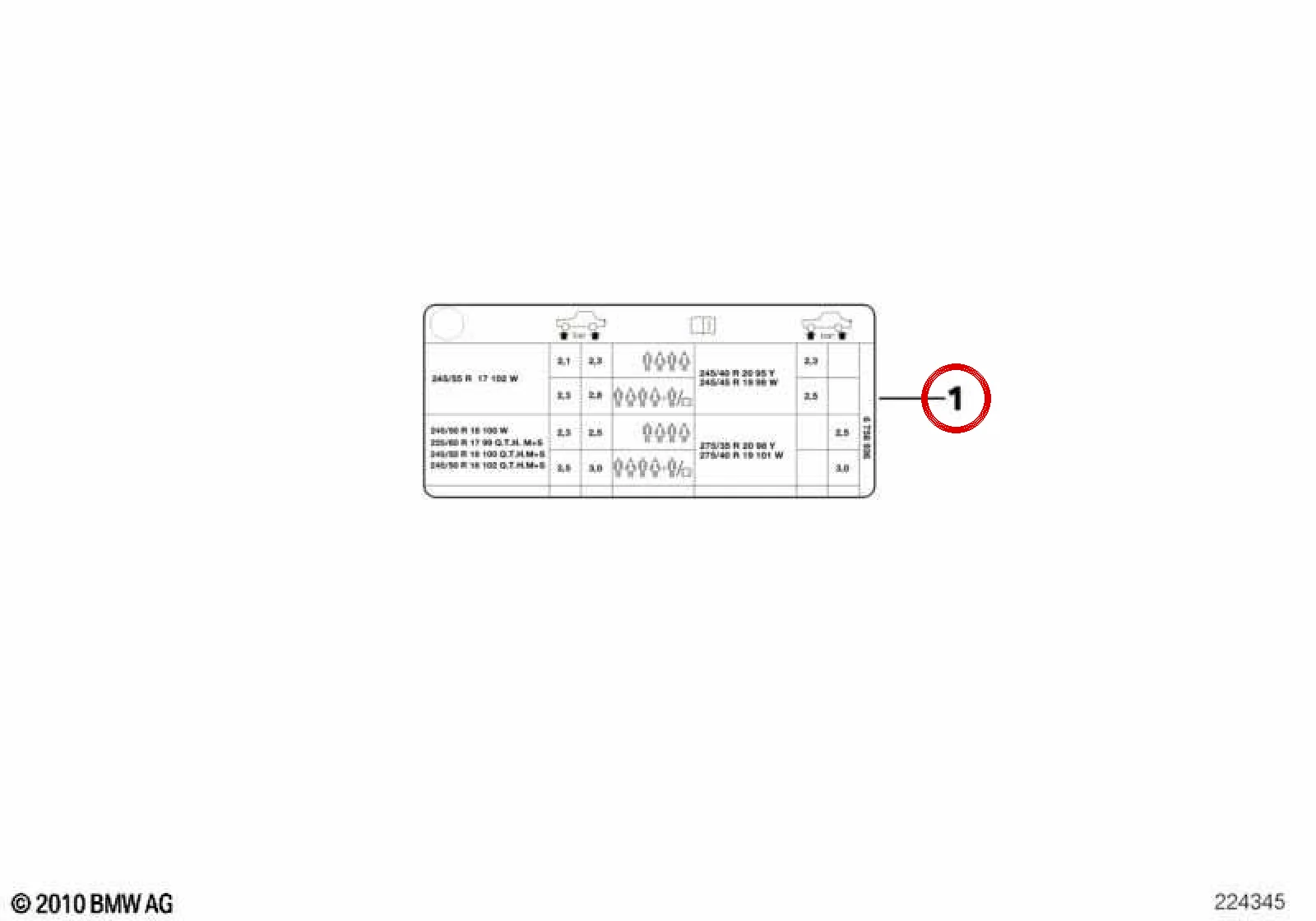 BMW 3 Serisi E36 Lastik Basınç Değerleri Etiketi 71212122343