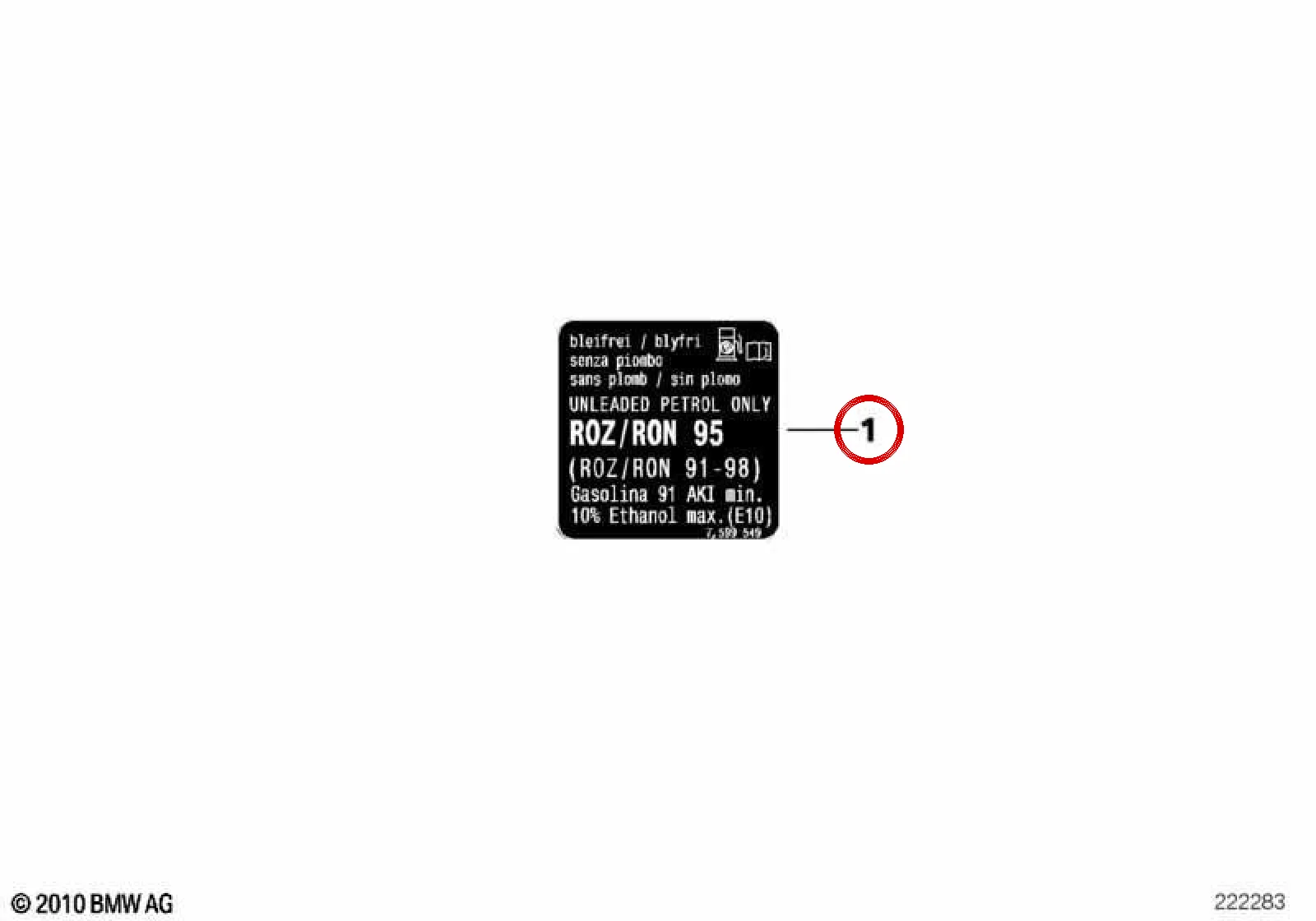 BMW E70 F06 F10 F12… Kurşunsuz Süper Benzin Etiketi 71227850448