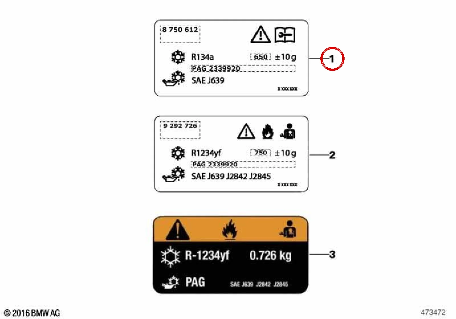 BMW F54 F55 F56 F57… Soğutucu Gaz Bilgi Etiketi 480 g 71236992810