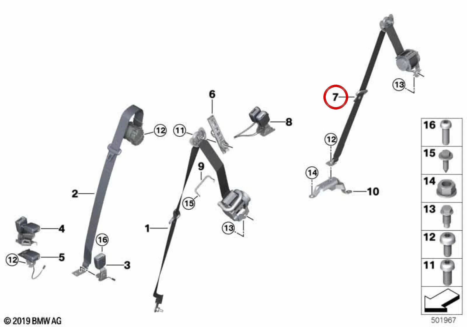 BMW X7 G07 Üçüncü Sıra Koltuk Emniyet Kemeri 72116998171