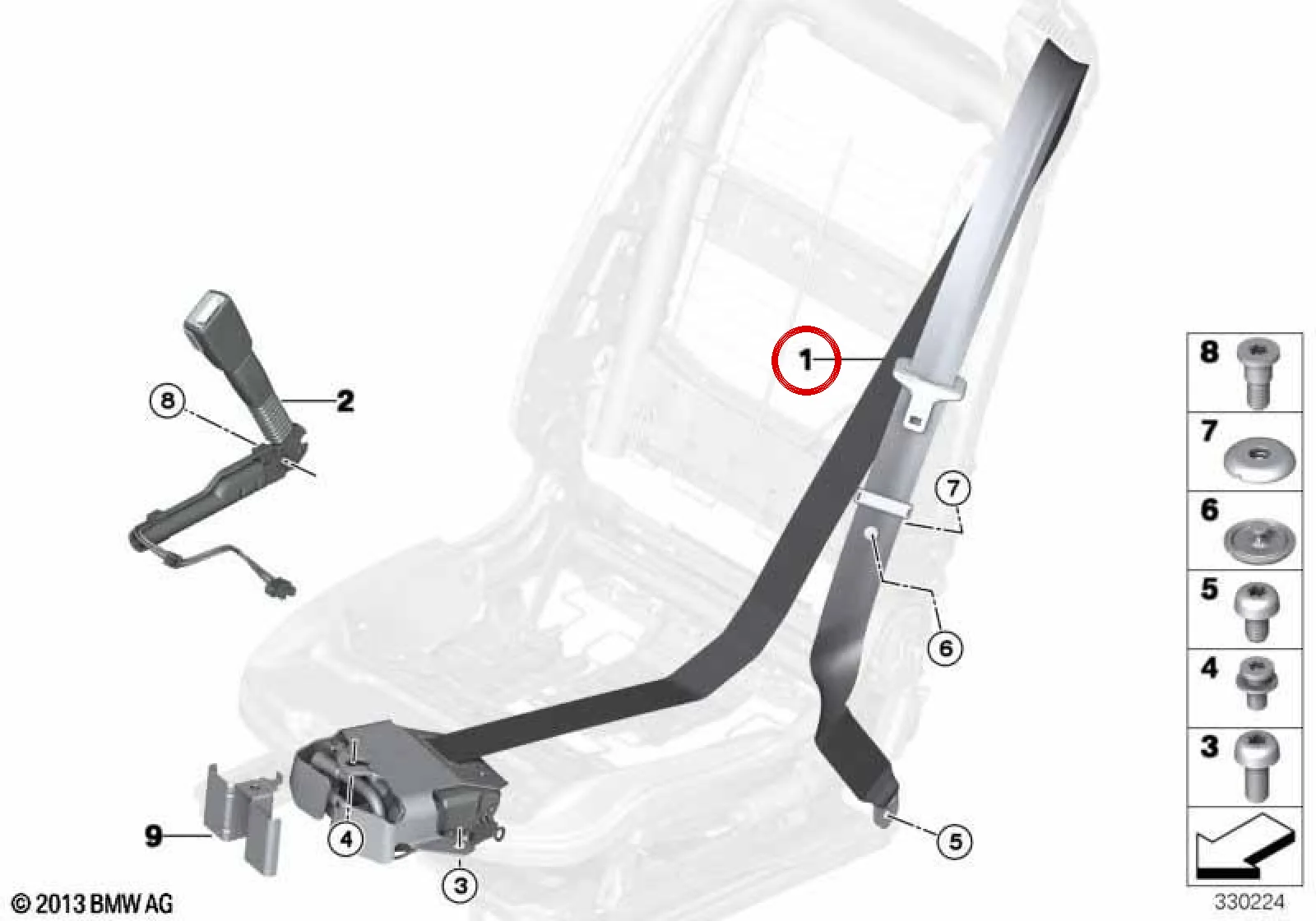 BMW F06 F12 F13 F33… Ön Sol Emniyet Kemeri Siyah 72117348091