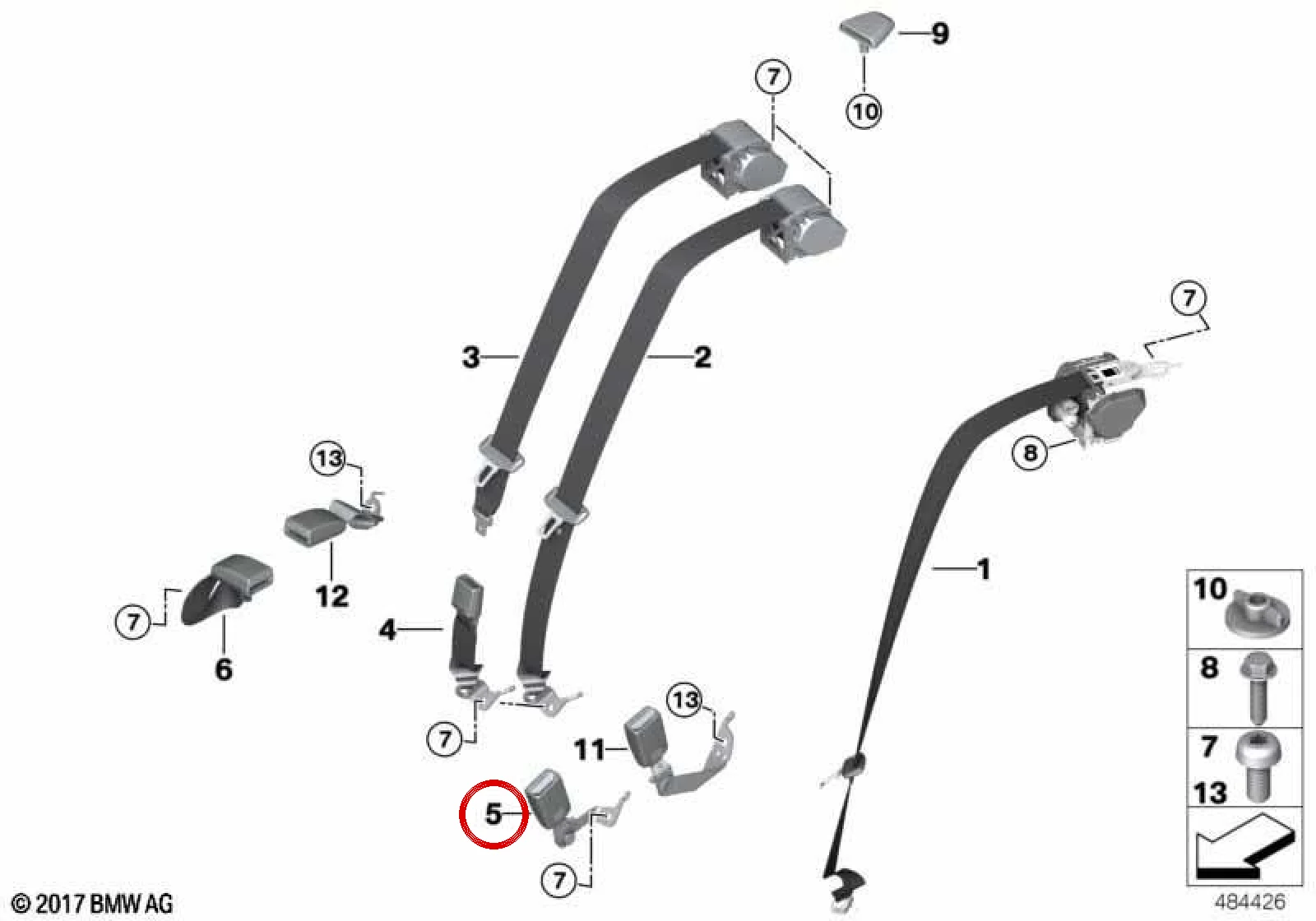 BMW 5 Serisi F90 G30 Arka Sağ Emniyet Kemeri 72117475020
