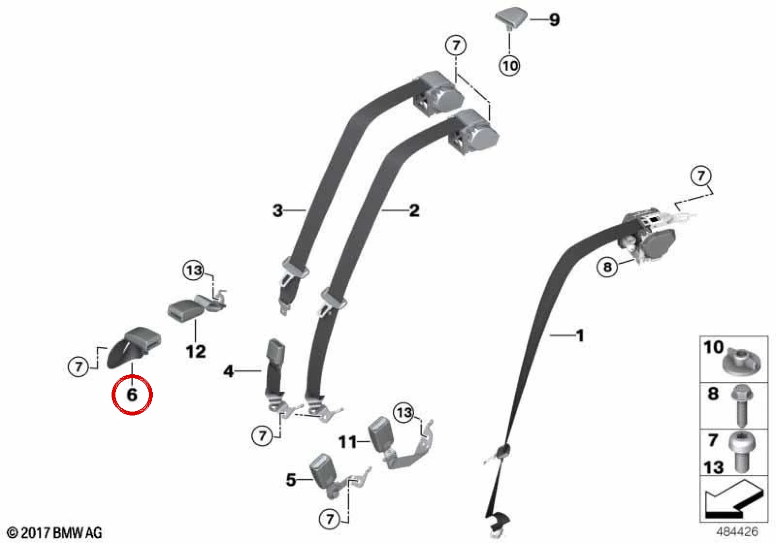 BMW 5 Serisi G31 Arka Orta Emniyet Kemeri 72117494175