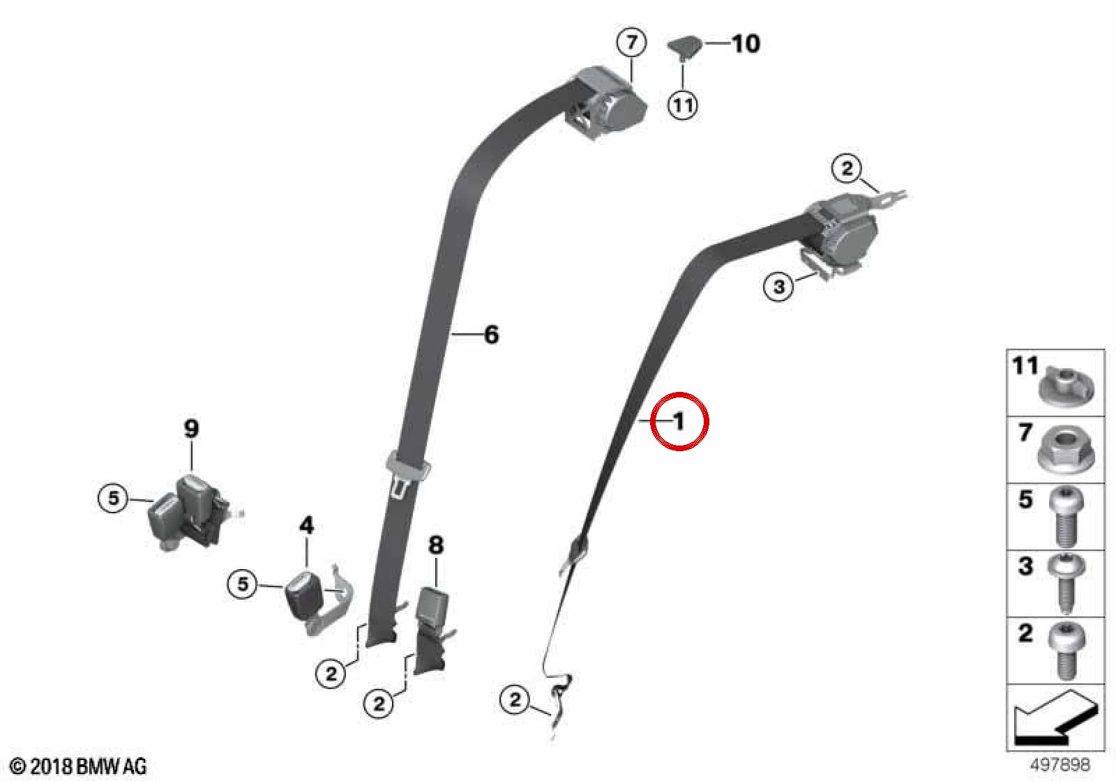 BMW 3 Serisi G20 G28 Arka Emniyet Kemeri Siyah 72117496268