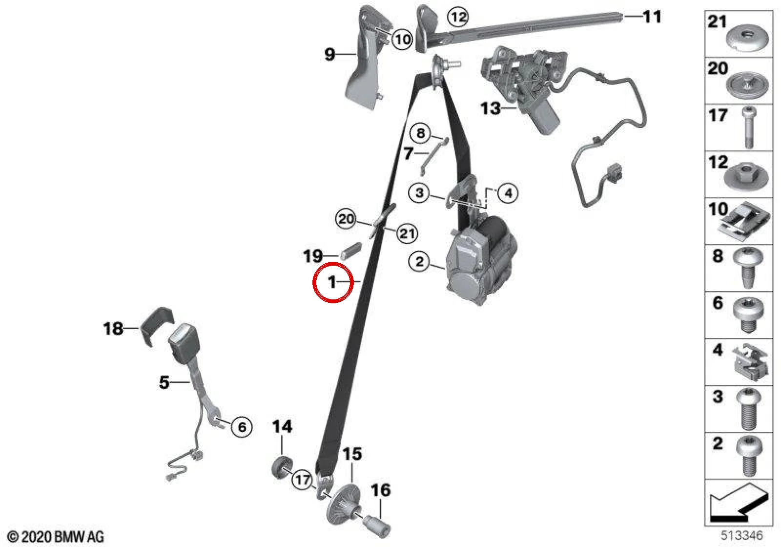 BMW 4 Serisi G22 Sürücü Koltuğu Ön Sol Kemeri 72118097747